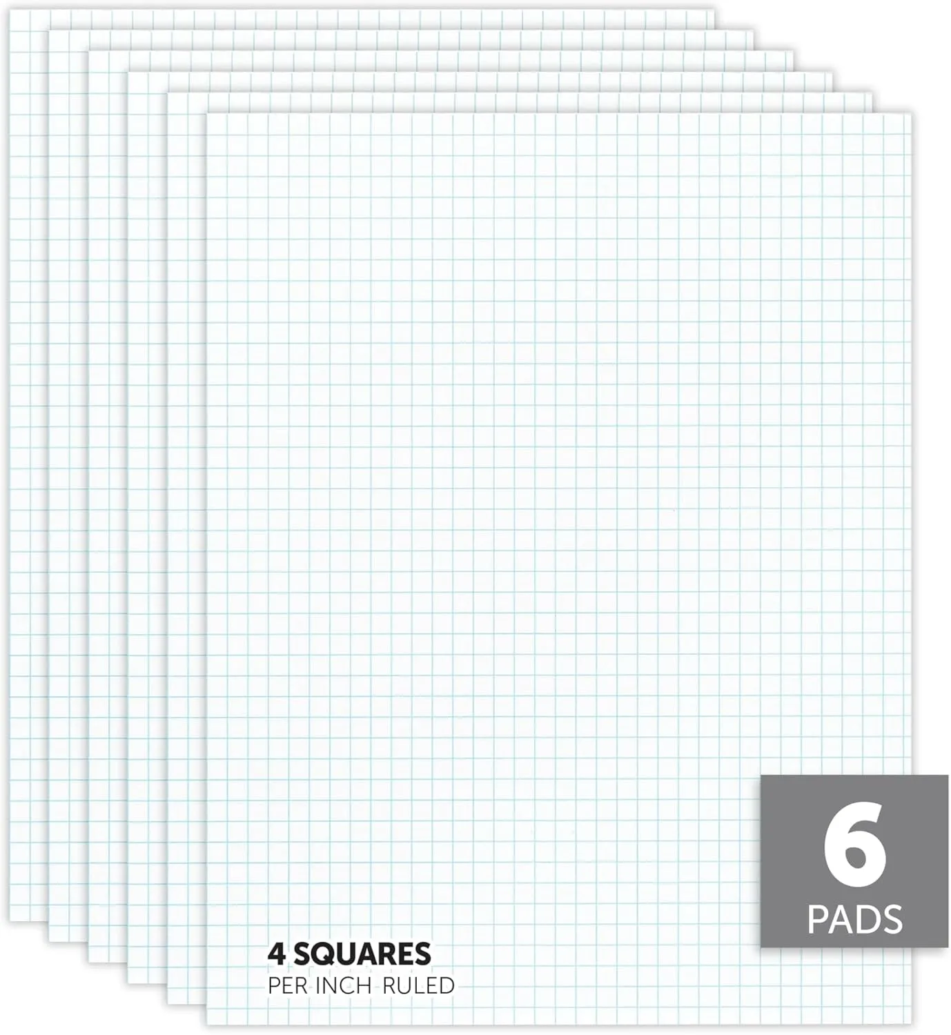 Office Depot Brand Quadrille Pads, 4 x 4 Squares/Inch, 50 Sheets, White, Pack Of 6