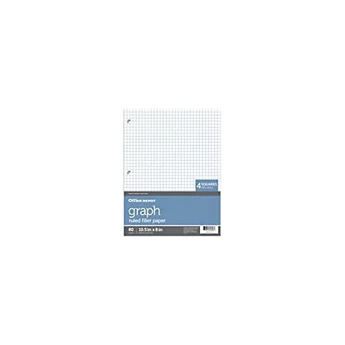 Office Depot Brand Quadrille-Ruled Notebook Filler Paper, 8in x 10 1/2in, White, Pack of 80 Sheets