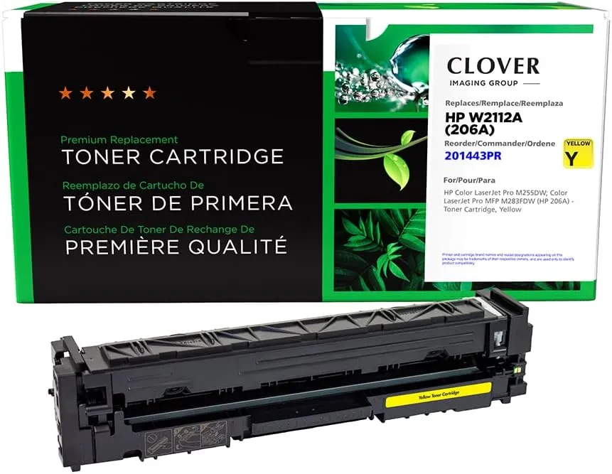 Clover Remanufactured Toner Cartridge (Reused OEM Chip) Replacement for HP 206A (W2112A) | Yellow