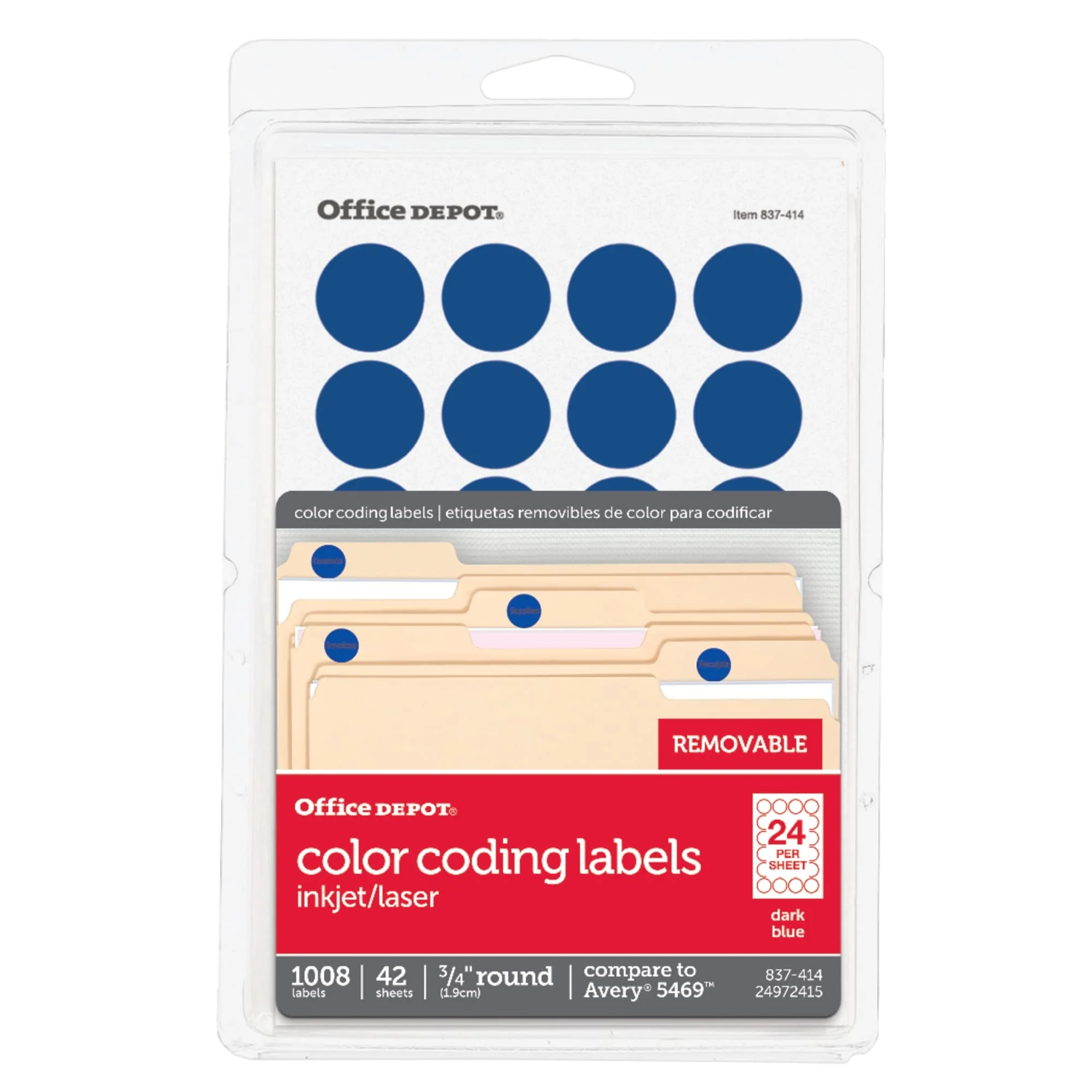 Office Depot Removable Round Color-Coding Labels, 3/4in. Diameter, Dark Blue, Pack Of 1,008, OD98790