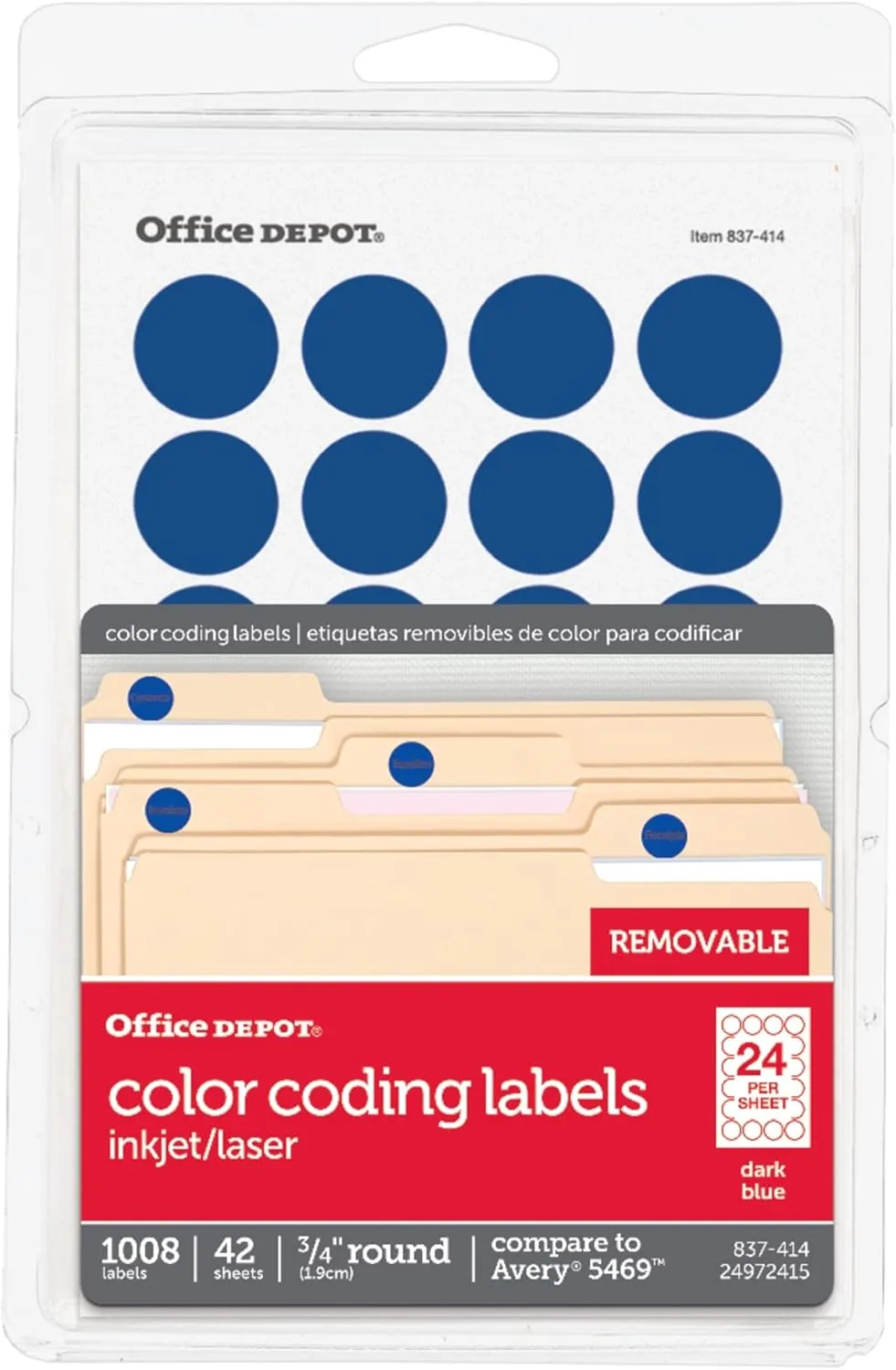 Office Depot Removable Round Color-Coding Labels, 3/4in. Diameter, Dark Blue, Pack Of 1,008, OD98790