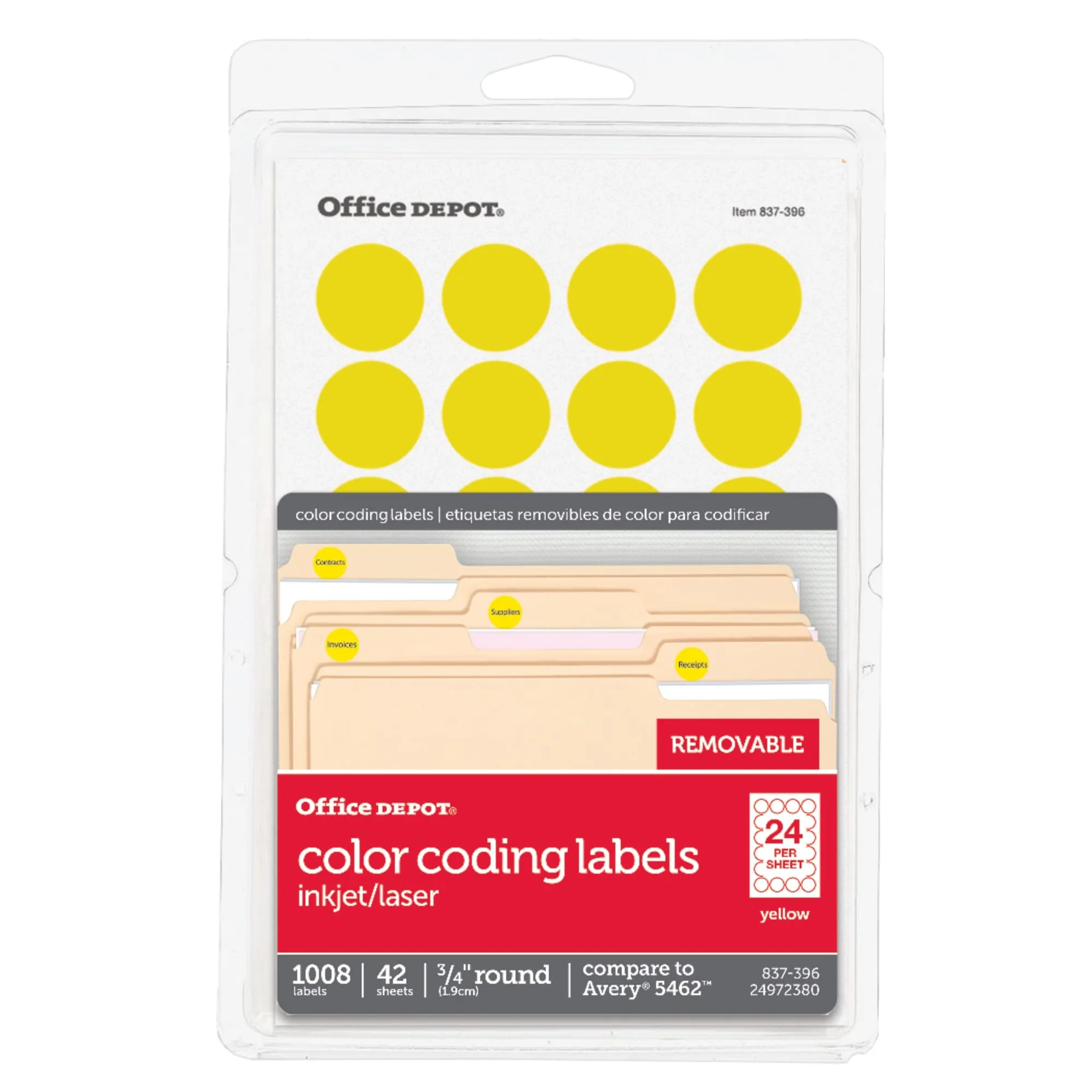 Office Depot Removable Round Color-Coding Labels, 3/4in. Diameter, Yellow, Pack of 1,008, OD98788
