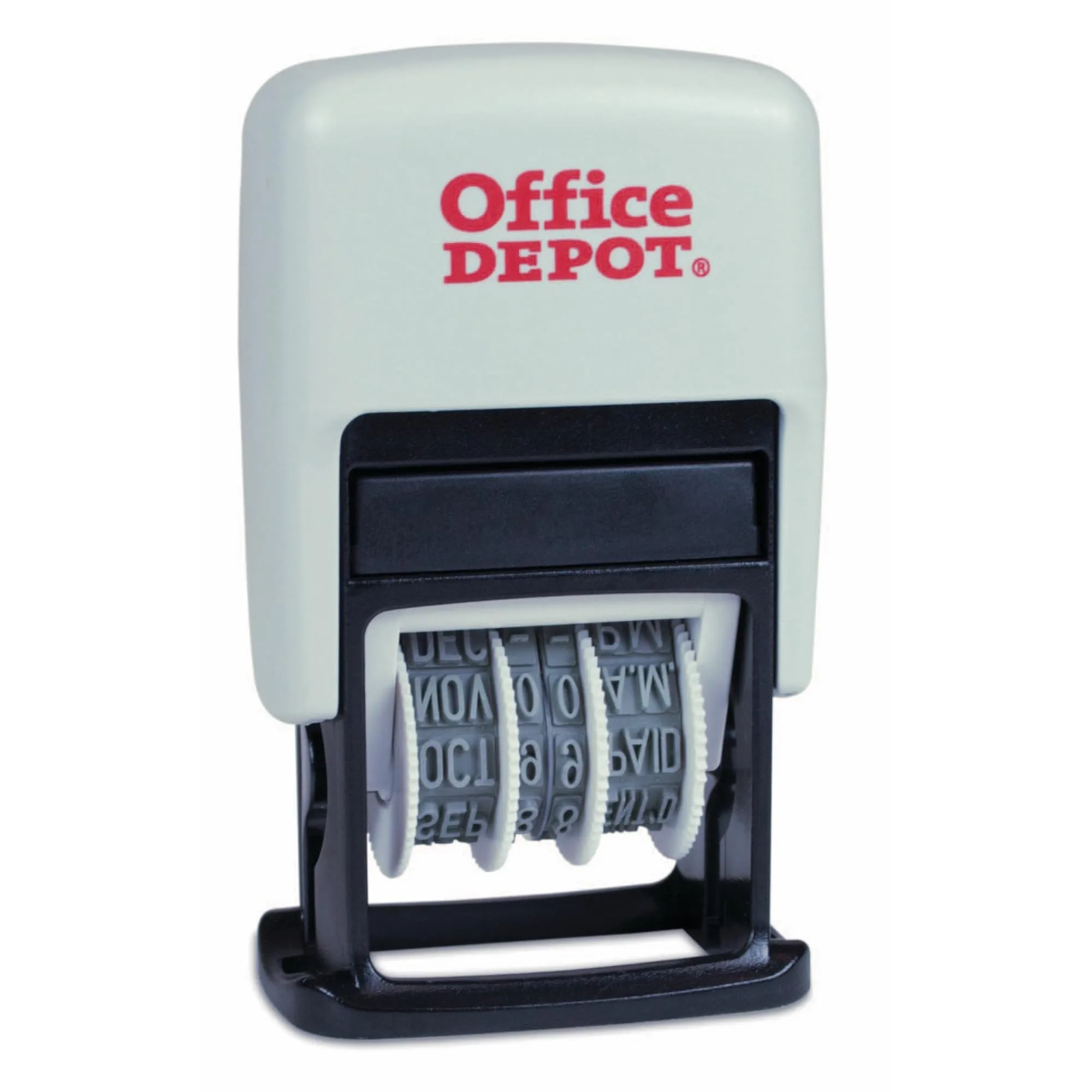 Office Depot Brand Date Message Stamp Dater - PAID/RECEIVED/FAXED, 1-1/16" x 5/8" Impression, Red/Blue Ink (098331)