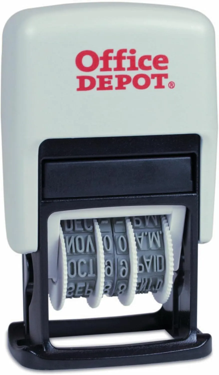 Office Depot Brand Date Message Stamp Dater - PAID/RECEIVED/FAXED, 1-1/16" x 5/8" Impression, Red/Blue Ink (098331)