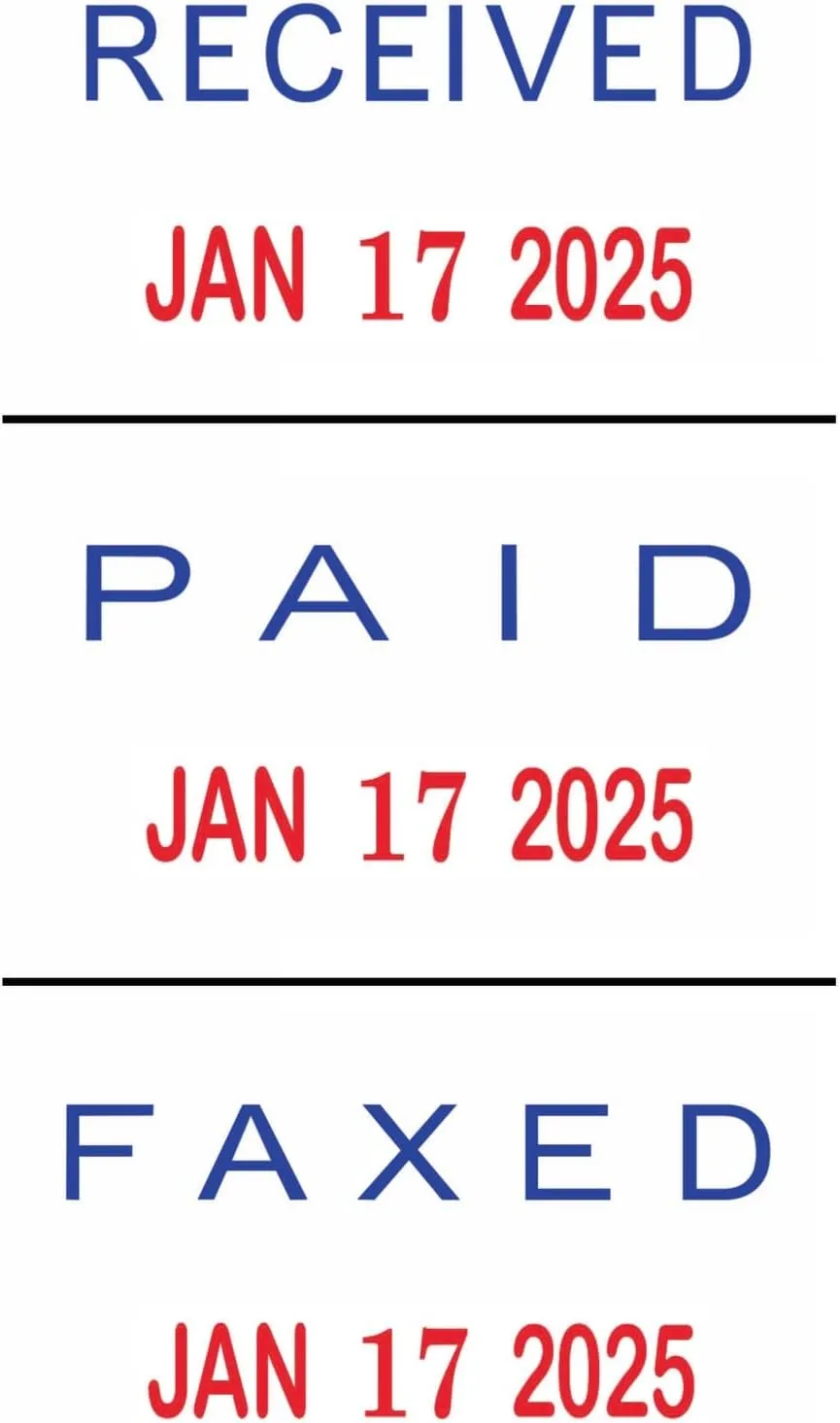 Office Depot Brand Date Message Stamp Dater - PAID/RECEIVED/FAXED, 1-1/16" x 5/8" Impression, Red/Blue Ink (098331)