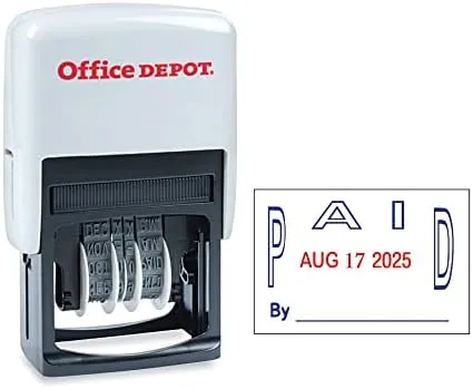 Office Depot Self-Inking Dater with Extra Pad, Paid, Red/Blue Ink, 032536