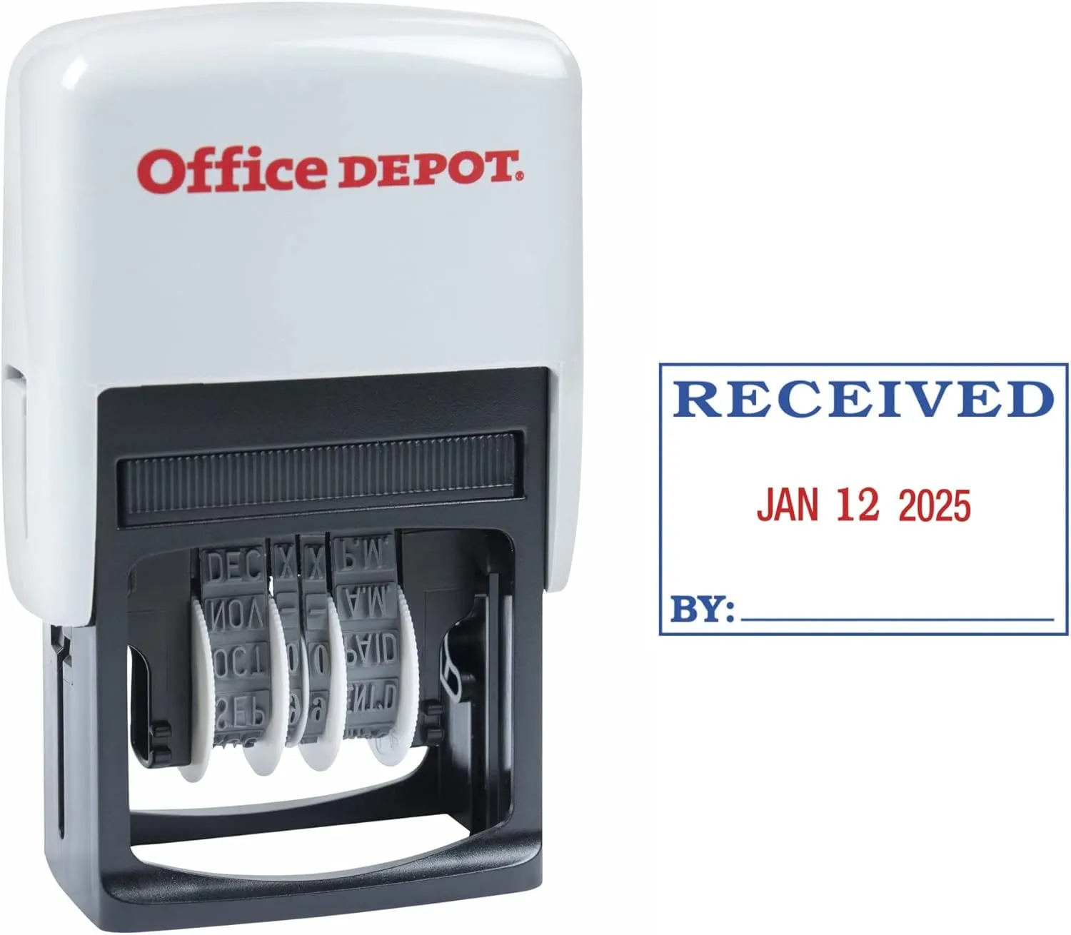 Office Depot Self-Inking Received Date Stamp with Extra Pad, 1 x 1-3/4 in, Red & Black Ink