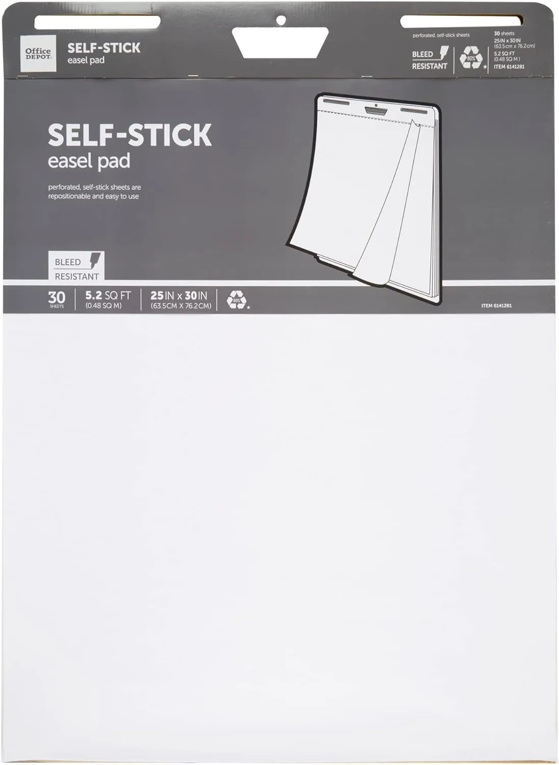 Office Depot® Brand Self-Stick Easel Pad, 25" x 30", 30 Sheets, 80% Recycled, White