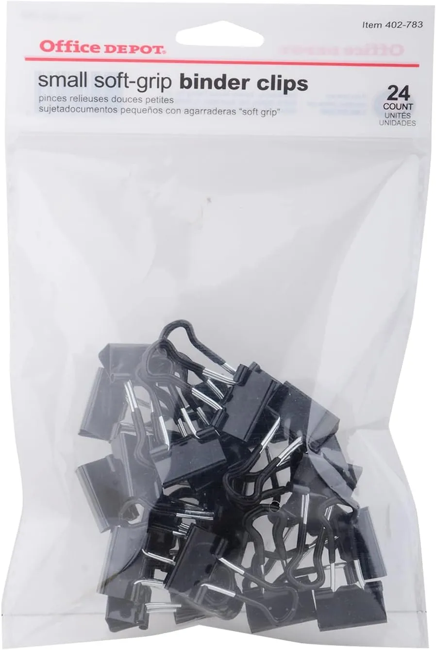 Office Depot® Brand Binder Clips, Small, 3/4" Wide, 3/8" Capacity, Black, Pack Of 24