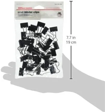 Office Depot Brand(R) Binder Clips, Small, 3/4in. Wide, 3/8in. Capacity, Black, Pack of 36, OD77832