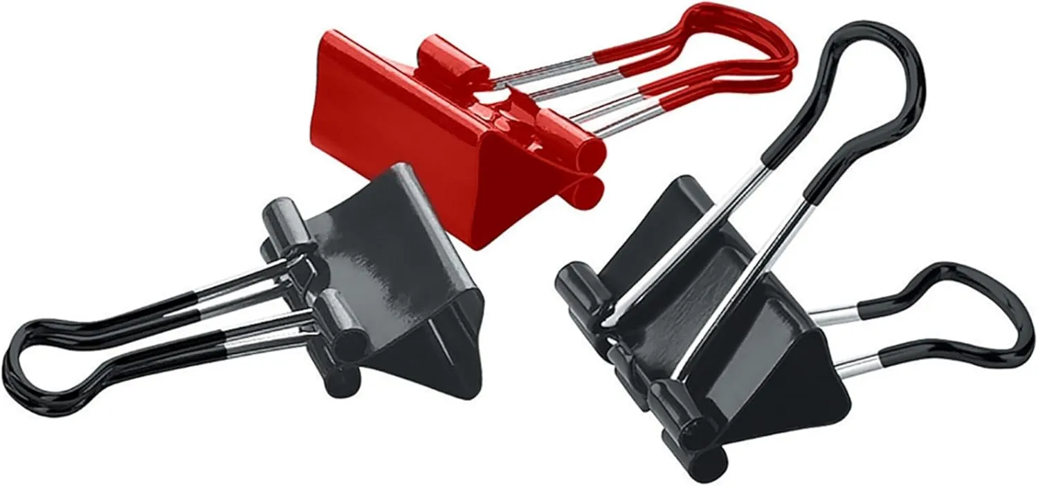 Office Depot Soft-Grip Medium Binder Clips, 1 1/4in., 5/8in. Capacity, Assorted Colors, 12 pk