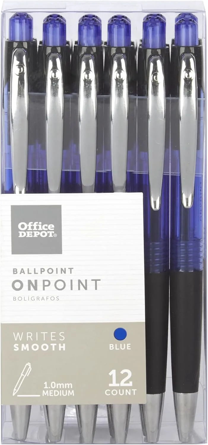 Office Depot Brand Soft-Grip Retractable Ballpoint Pens, Medium Point, 1.0 mm, Blue Barrel, Blue Ink, Pack Of 12