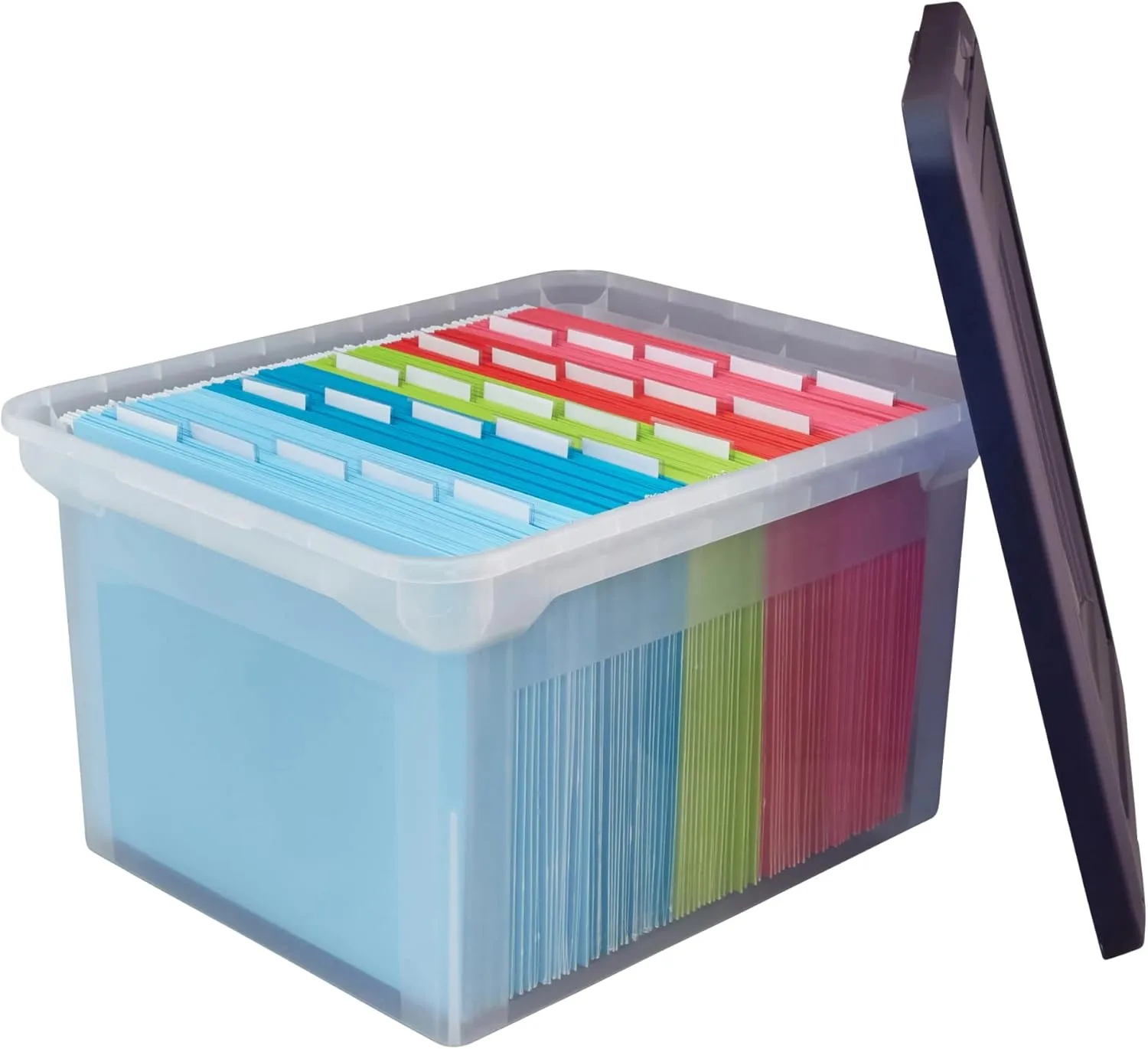 Office Depot Stackable File Tote Box, Letter/Legal, 18 x 14 1/8 x 10 13/16, Blue/Clear