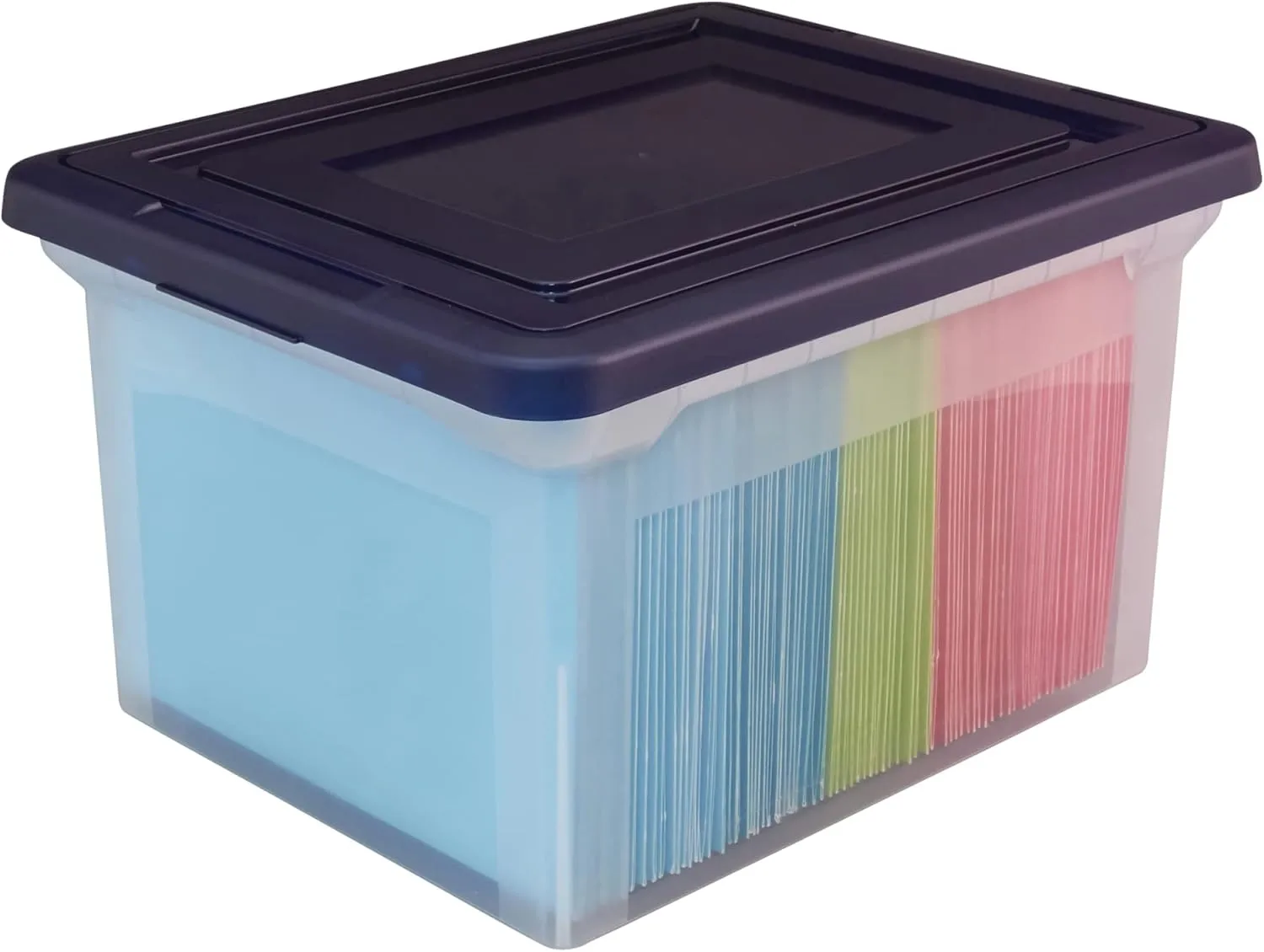 Office Depot Stackable File Tote Box, Letter/Legal, 18 x 14 1/8 x 10 13/16, Blue/Clear