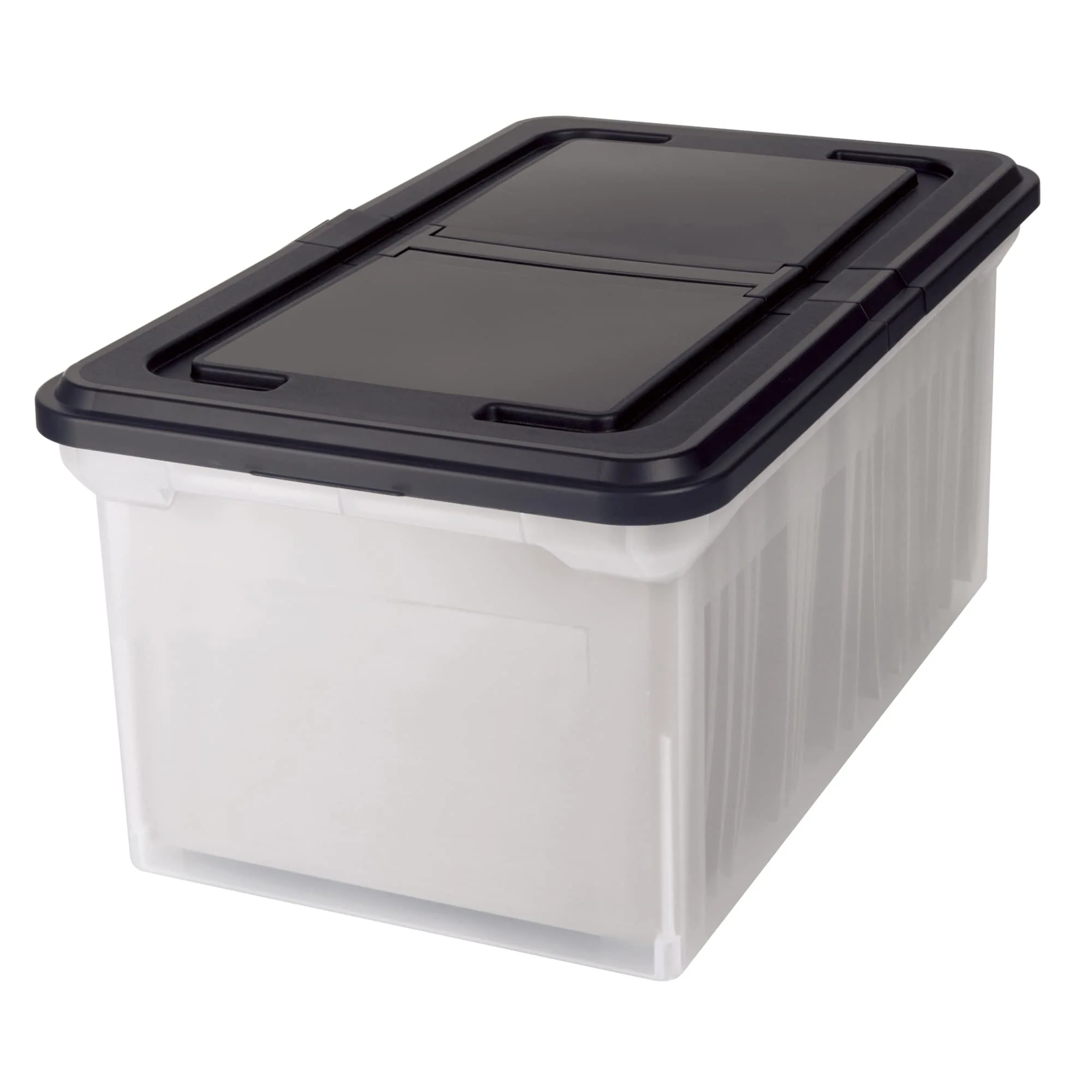 Office Depot Stackable File Tote Box, Letter Size, 23.37 x 14.25 x 10.87 in, Black/Clear