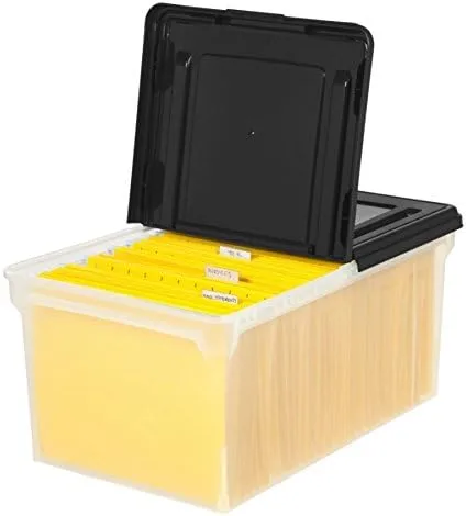 Office Depot Stackable File Tote Box, Letter Size, 23.37 x 14.25 x 10.87 in, Black/Clear