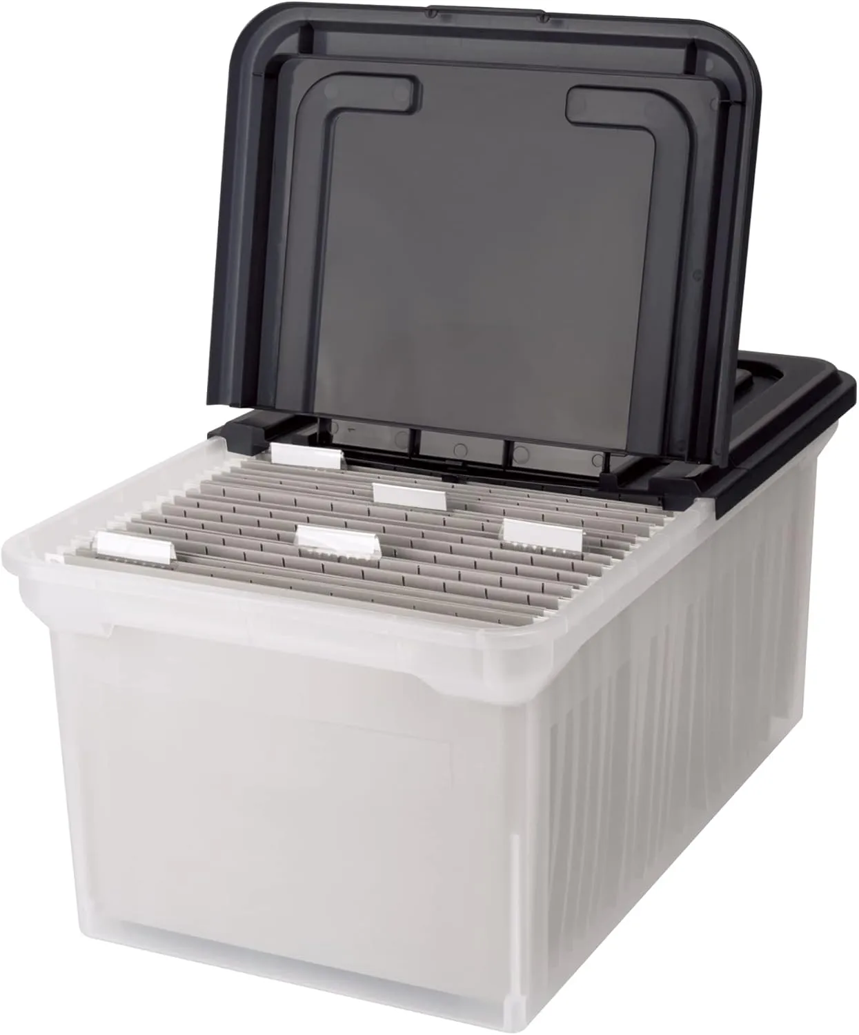 Office Depot Stackable File Tote Box, Letter Size, 23.37 x 14.25 x 10.87 in, Black/Clear