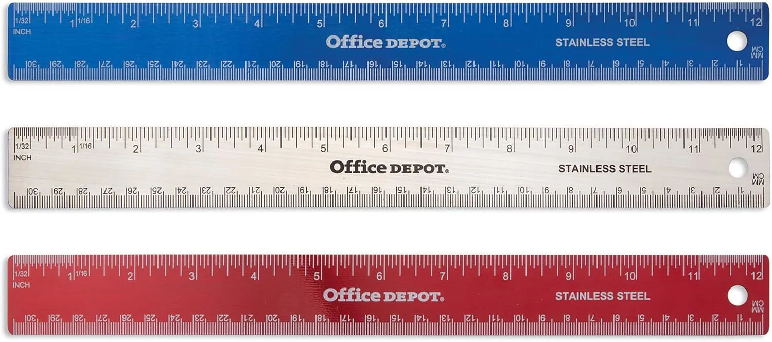 Office Depot® Brand Stainless Steel Ruler, 12", Assorted Colors (No Color Choice)