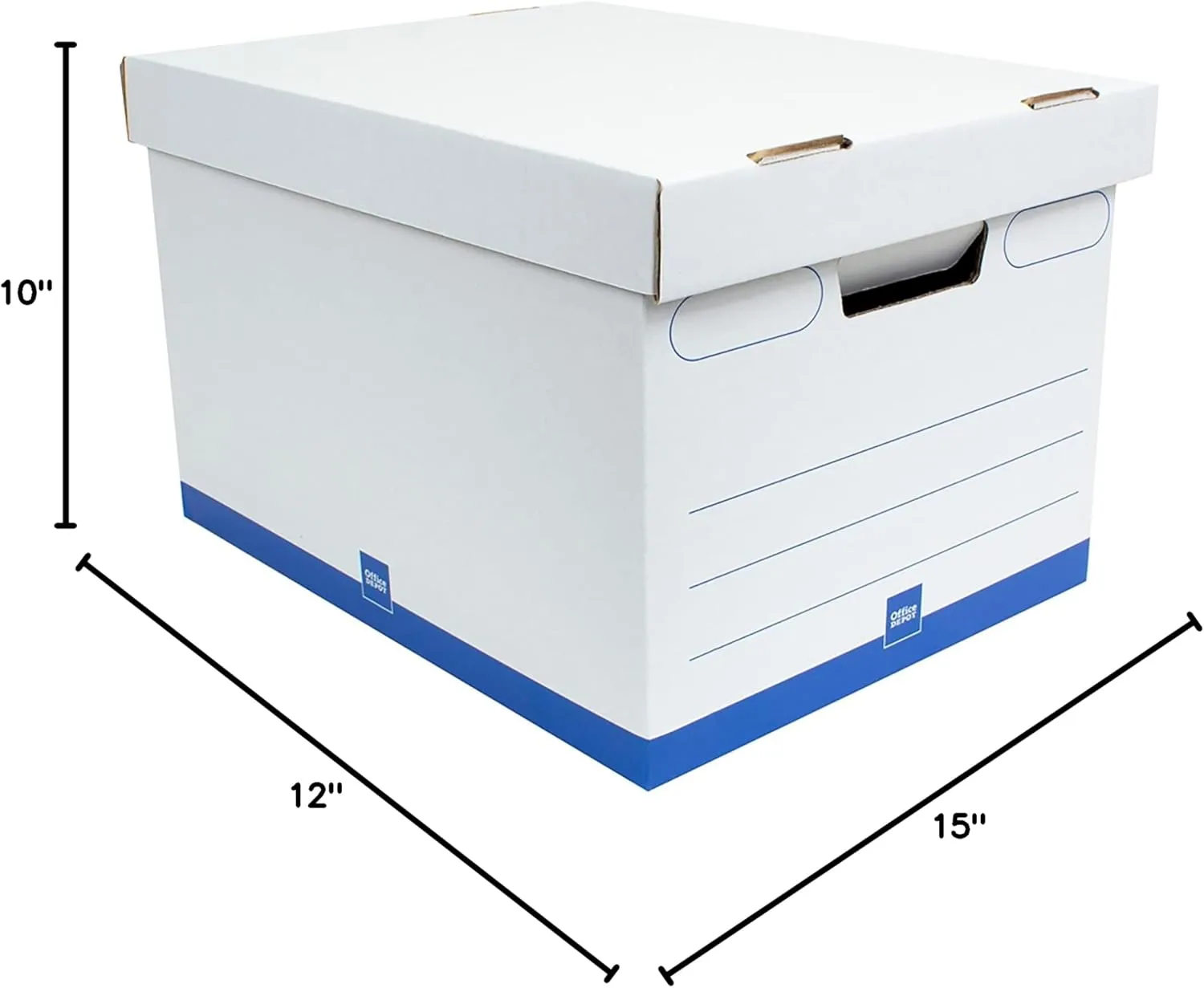 Office Depot® Brand Medium Quick Set Up Corrugated Medium-Duty Storage Boxes With Lift-Off Lids And Built-In Handles, Letter/Legal Size, 15" x 12" x 10", White/Blue, Pack Of 5