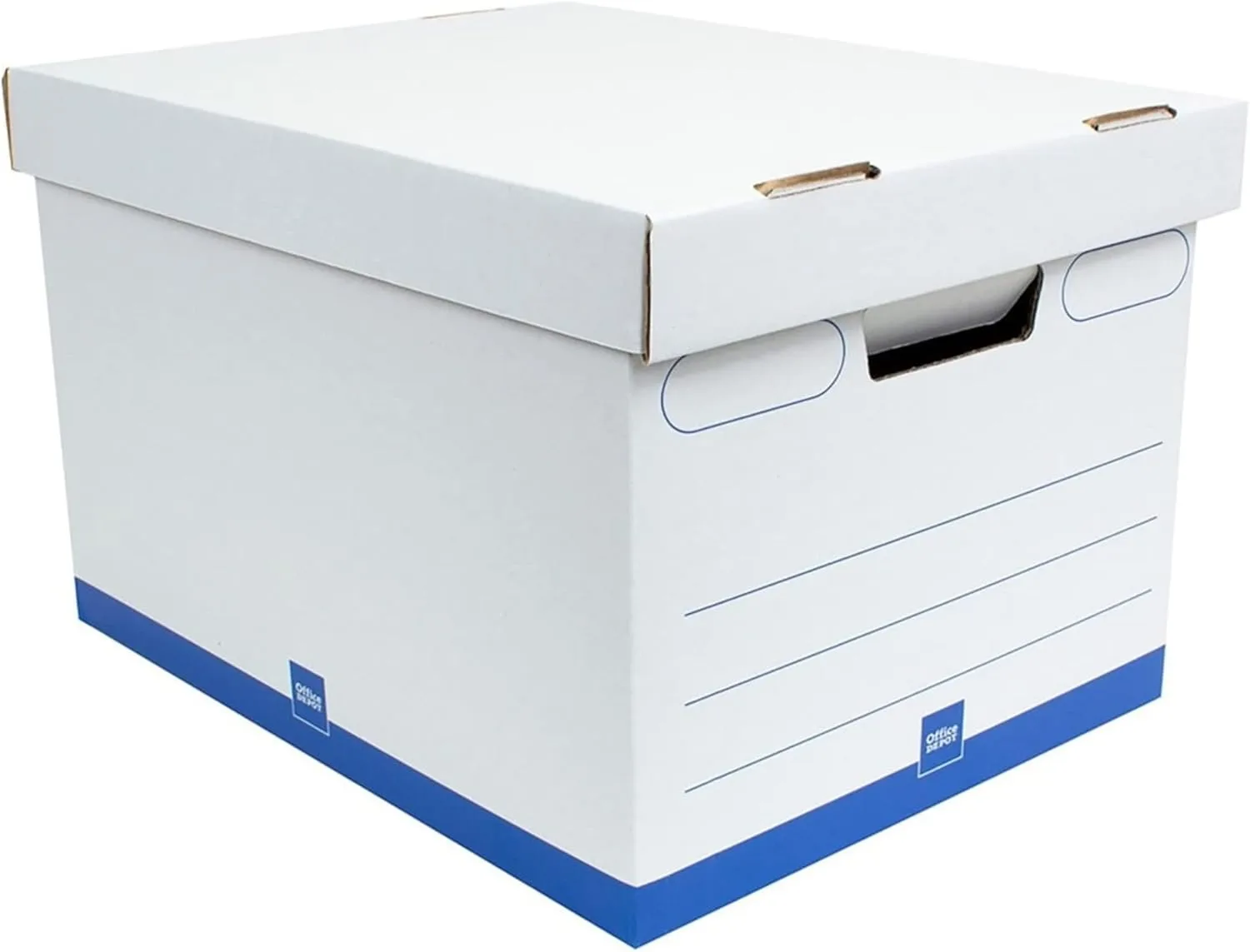 Office Depot® Brand Medium Quick Set Up Corrugated Medium-Duty Storage Boxes With Lift-Off Lids And Built-In Handles, Letter/Legal Size, 15" x 12" x 10", White/Blue, Pack Of 5
