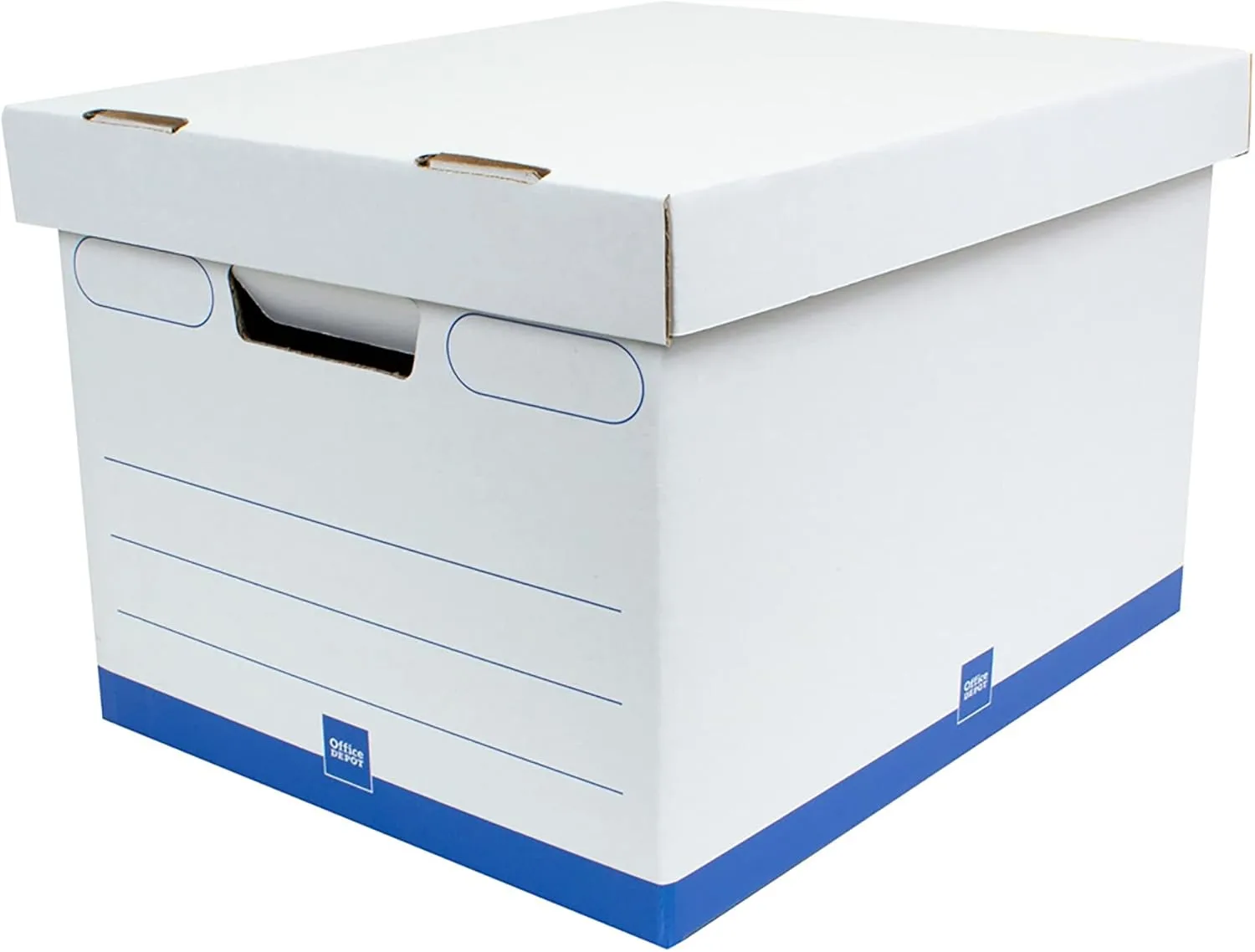 Office Depot® Brand Medium Quick Set Up Corrugated Medium-Duty Storage Boxes With Lift-Off Lids And Built-In Handles, Letter/Legal Size, 15" x 12" x 10", White/Blue, Pack Of 5