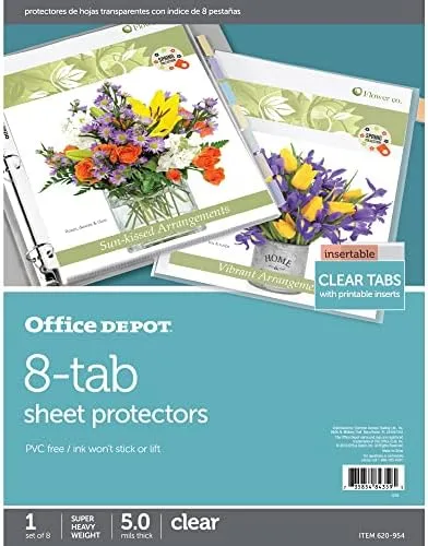 Office Depot Tabbed Sheet Protectors, 8-Tab, Clear, Letter Size