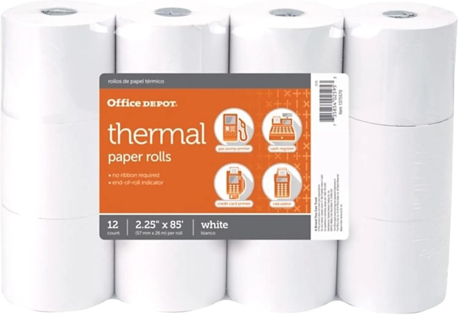 Office Depot Brand Thermal Paper Rolls, 2.25in x 85ft, White, Pack of 12