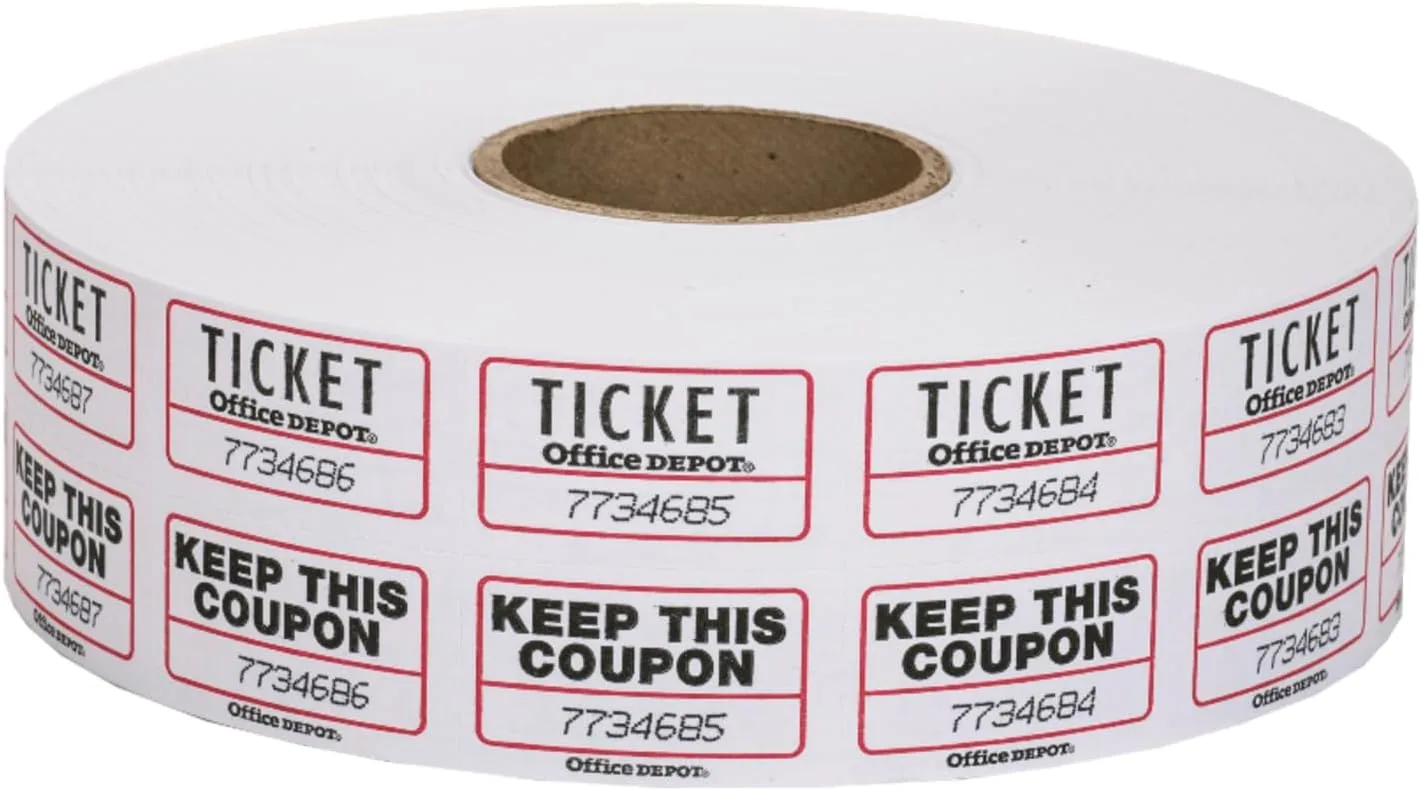 Office Depot Ticket Roll, Double Coupon, Assorted – Roll of 2,000
