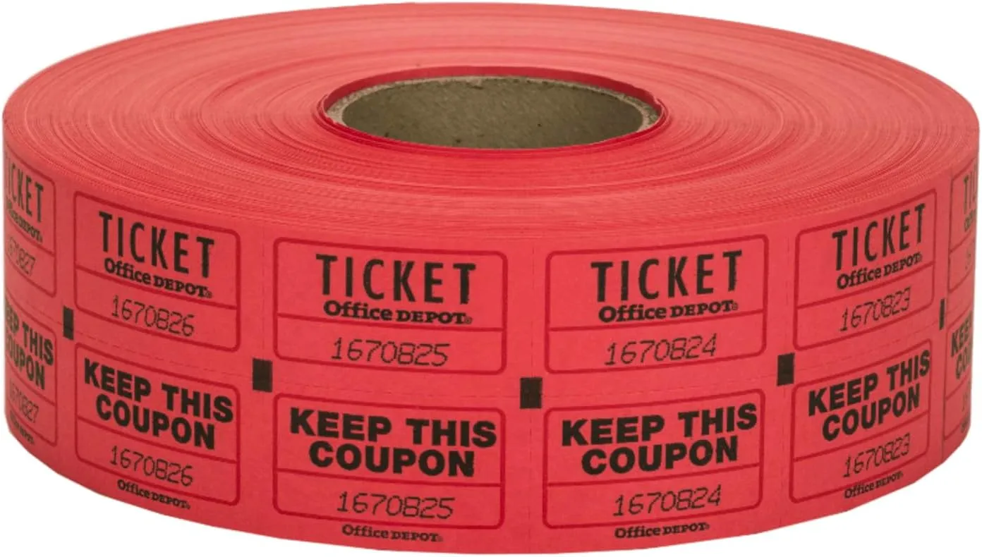 Office Depot Ticket Roll, Double Coupon, Assorted – Roll of 2,000