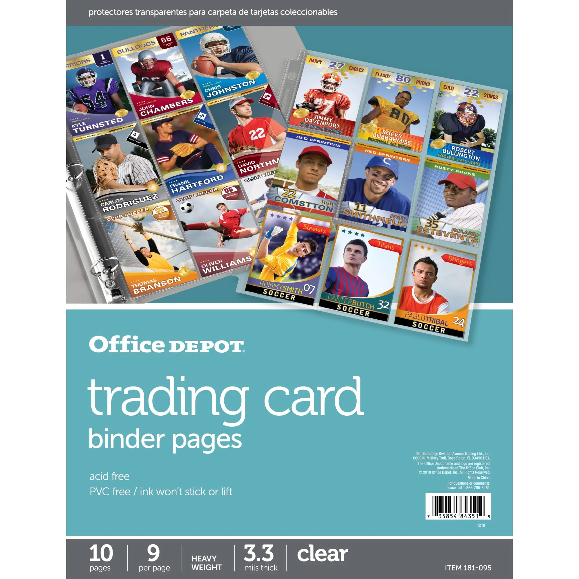 Office Depot Trading Card Binder Pages, 8.5 x 11in, Pack of 10