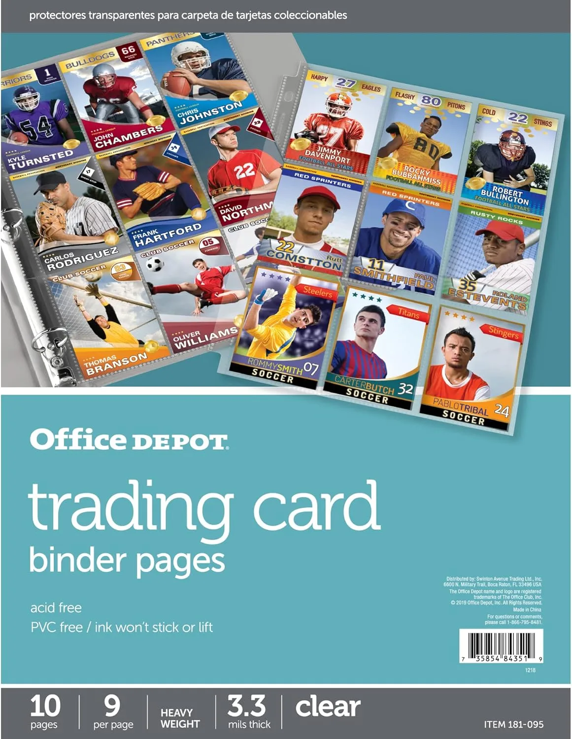 Office Depot Trading Card Binder Pages, 8.5 x 11in, Pack of 10