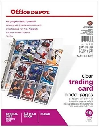 Office Depot Trading Card Binder Pages, 8.5 x 11in, Pack of 10