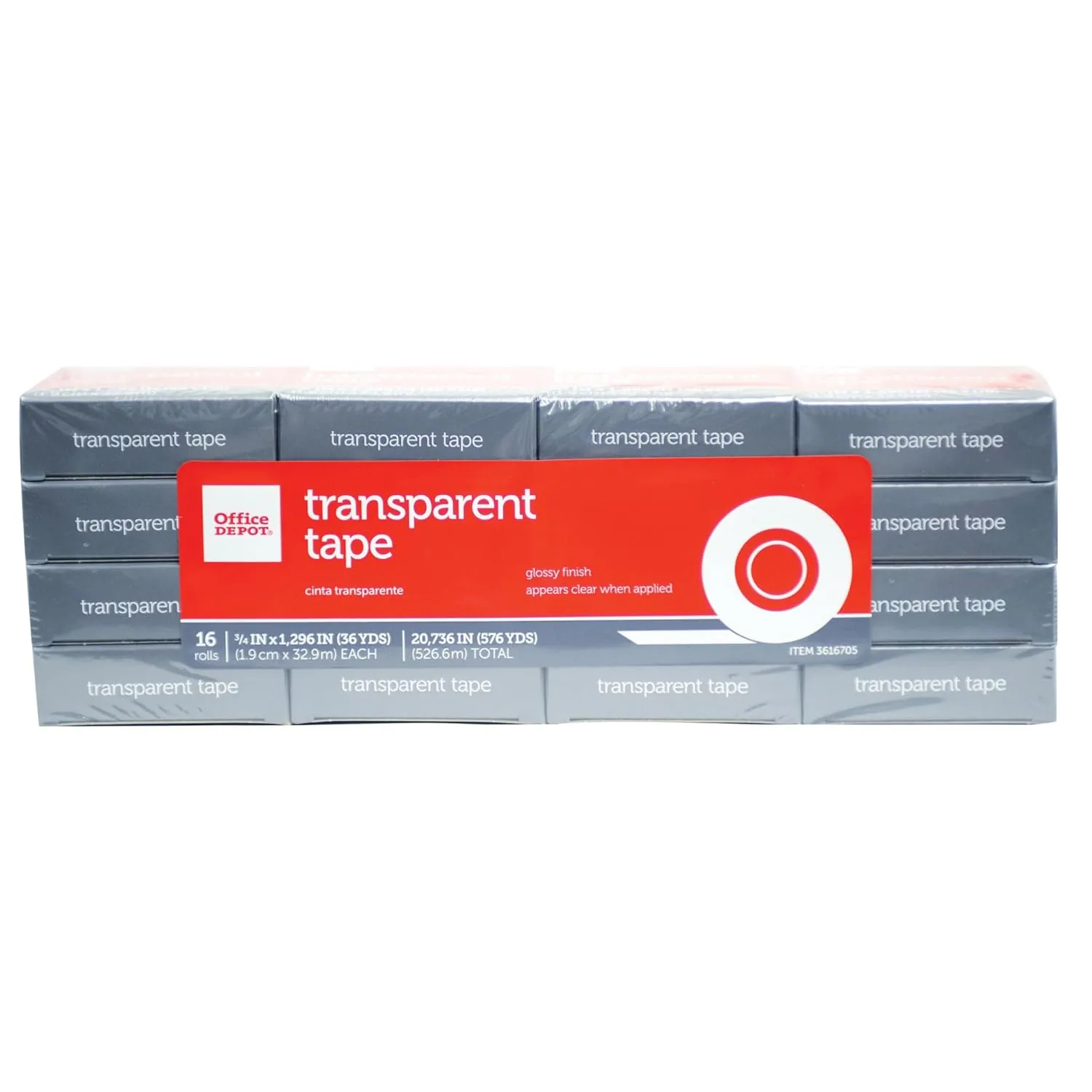 Office Depot Brand Transparent Tape Refills, 3/4 in x 1,296, Clear, Pack of 16