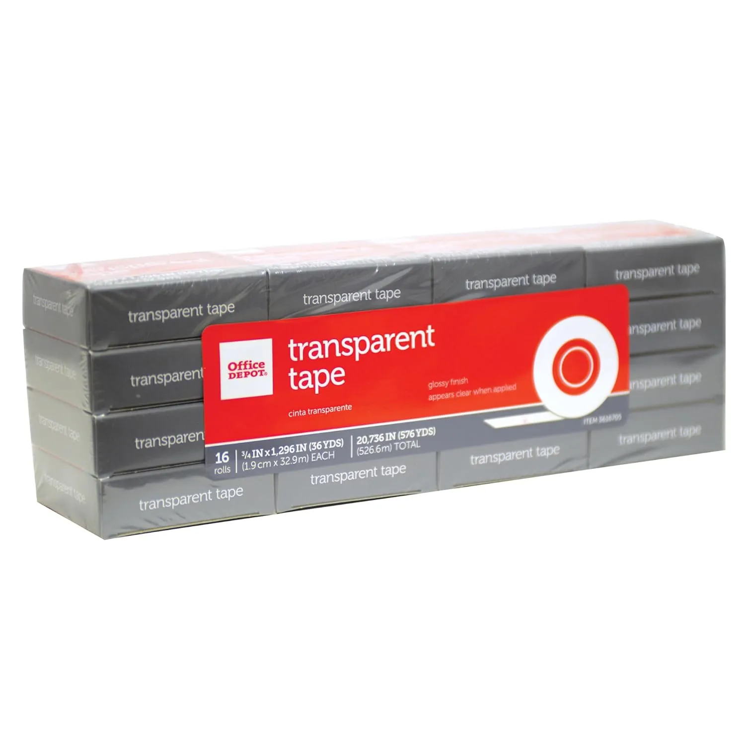 Office Depot Brand Transparent Tape Refills, 3/4 in x 1,296, Clear, Pack of 16