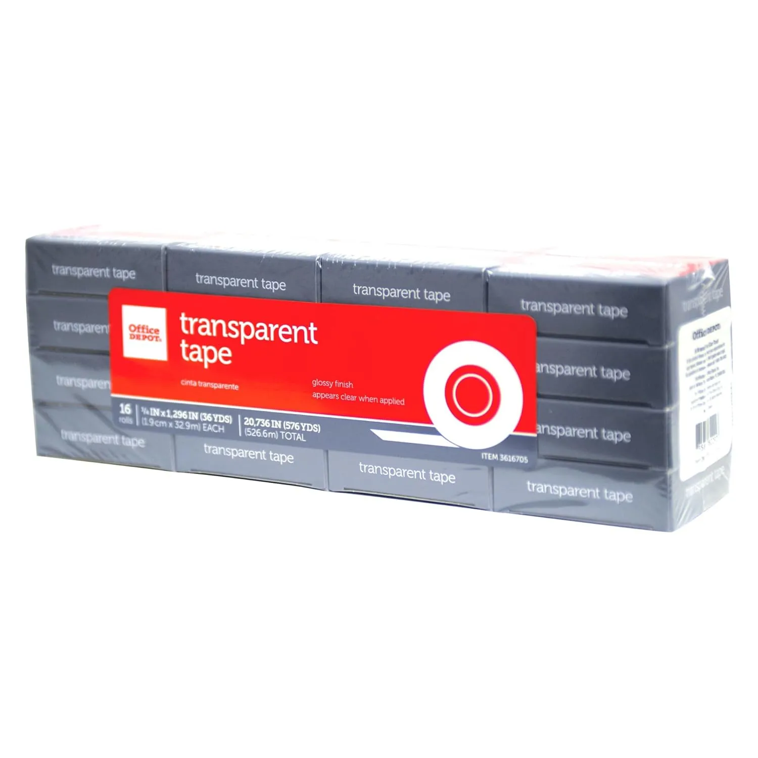 Office Depot Brand Transparent Tape Refills, 3/4 in x 1,296, Clear, Pack of 16