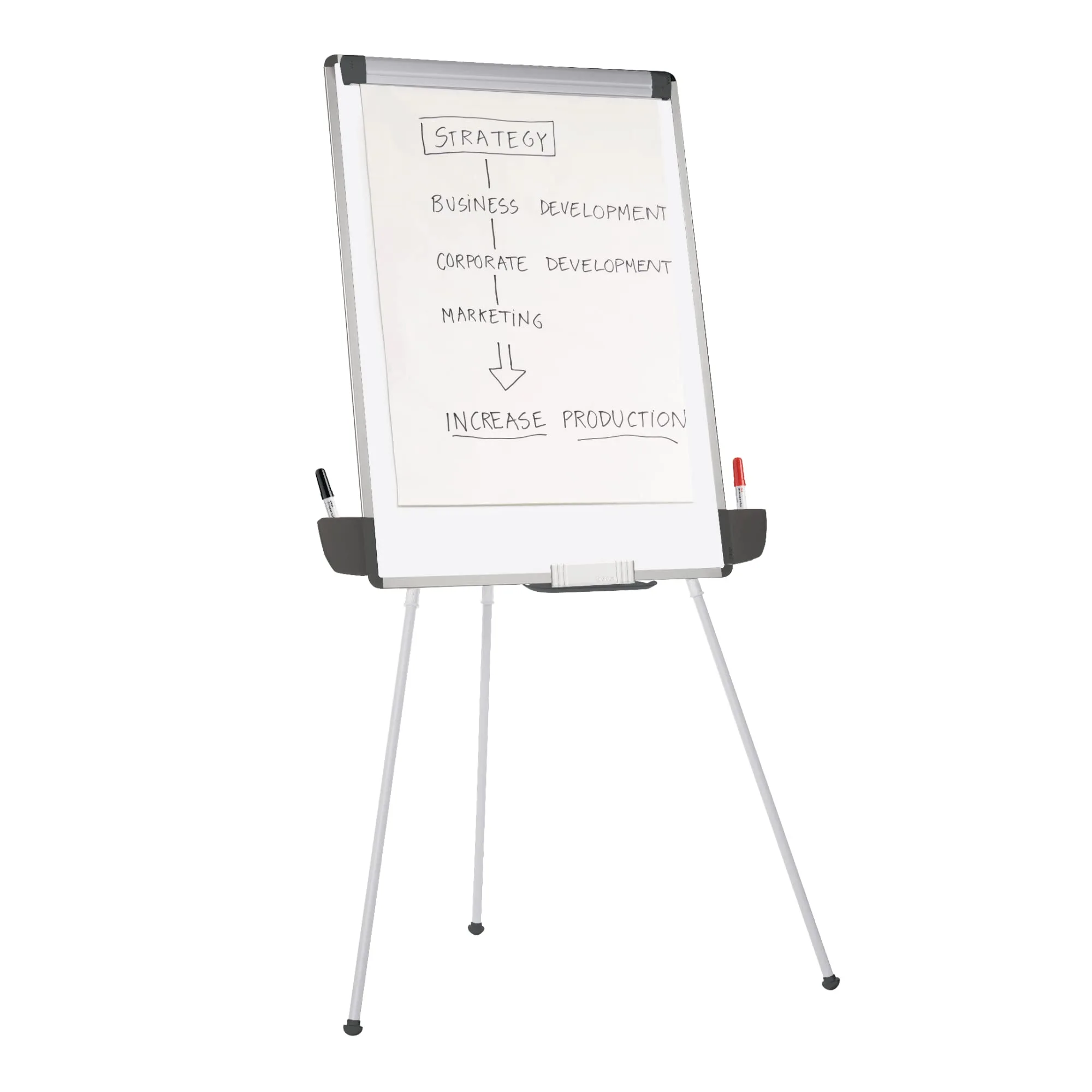 Office Depot Tripod Non-Magnetic Dry-Erase Whiteboard Easel, 29 3/8in x 44in, Gray Metal Frame