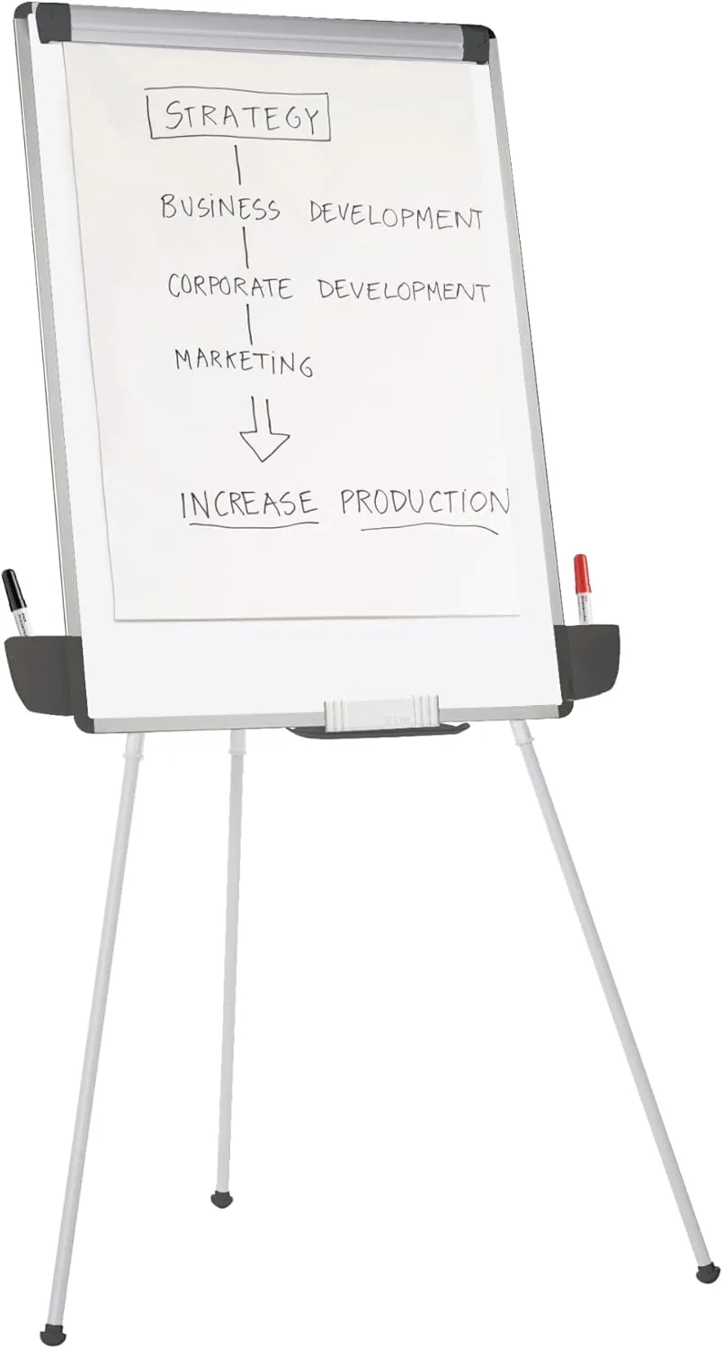 Office Depot Tripod Non-Magnetic Dry-Erase Whiteboard Easel, 29 3/8in x 44in, Gray Metal Frame