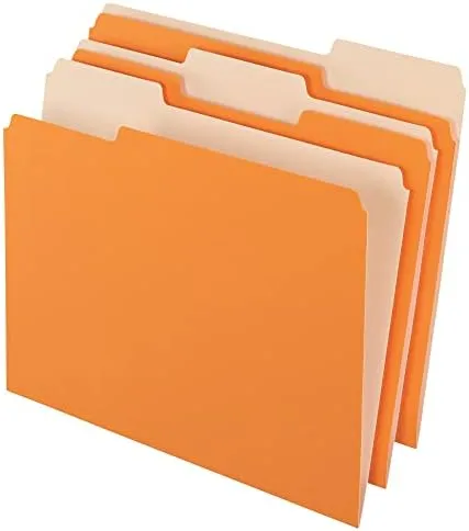 Office Depot Two-Tone Color File Folders, 1/3 Tab Cut, Letter Size, Orange, Box Of 100
