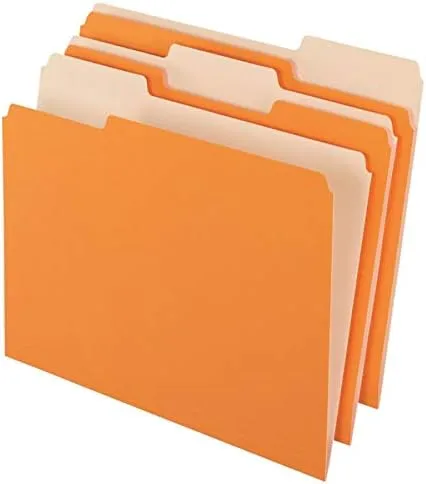 Office Depot Two-Tone Color File Folders, 1/3 Tab Cut, Letter Size, Orange, Box Of 100