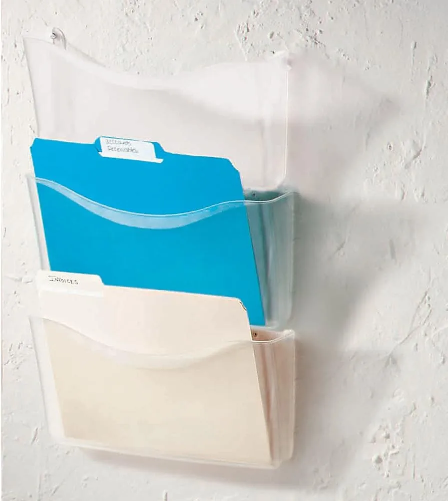 Brenton Studio Unbreakable 3-Pocket Letter-Size Wall Files, Clear, Pack Of 3, 59755