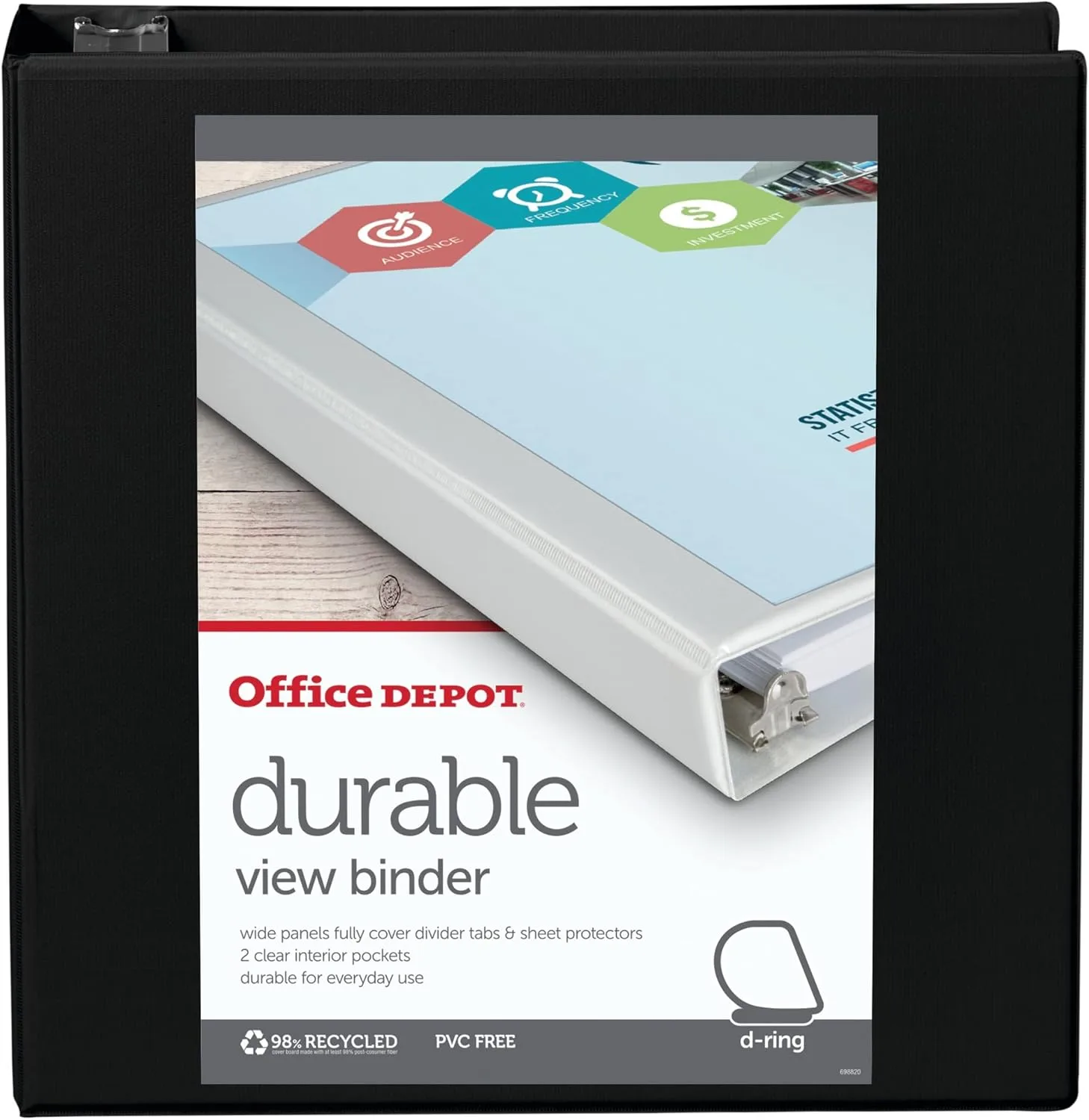 Office Depot® Brand Durable View Slant-Ring Binder, 2" Rings, 39% Recycled, Black
