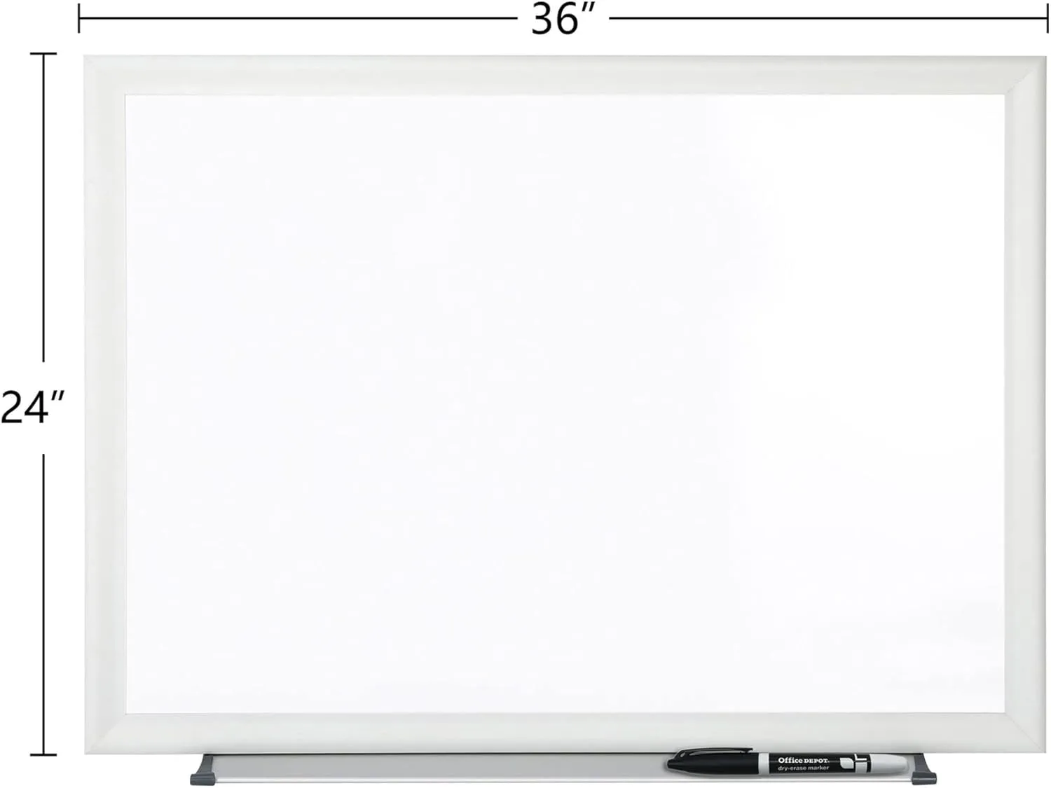 Office Depot Non-Magnetic Melamine Dry-Erase Whiteboard with Aluminum Silver Frame, 24 x 36 in