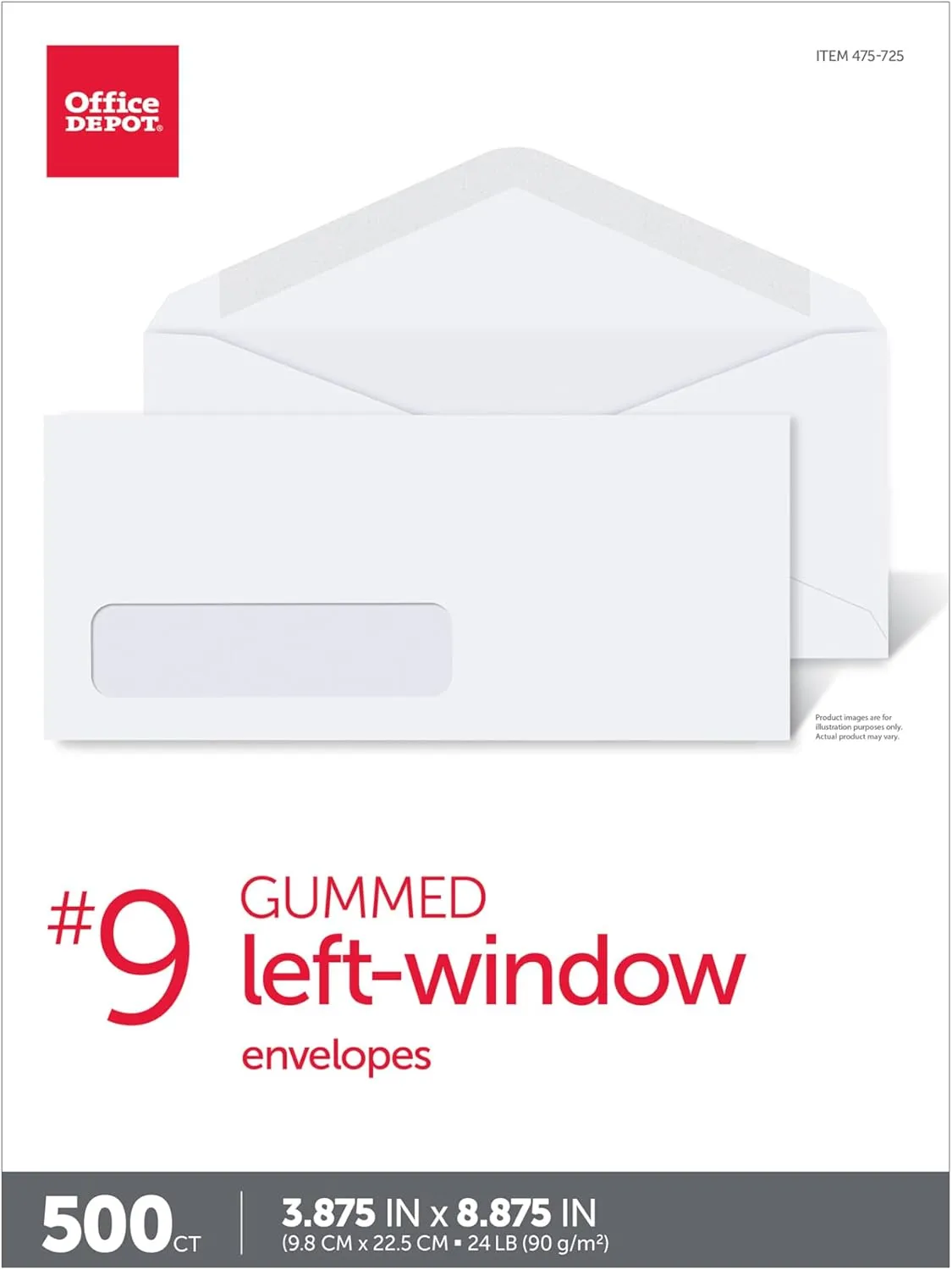 Office Depot® Brand Window Envelopes, Window On Bottom Left, #9, 3 7/8" x 8 7/8", White, Box Of 500