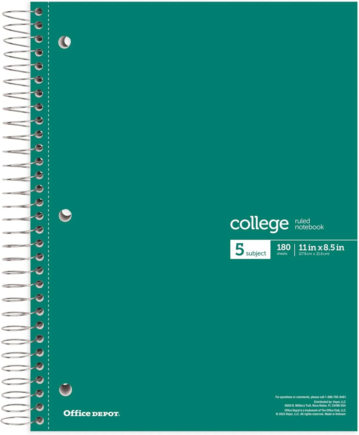 Office Depot® Wirebound Notebooks, 8 1/2" x 11", 5 Subjects, College Ruled, 180 Sheets, Assorted Colors, Pack Of 6 Notebooks