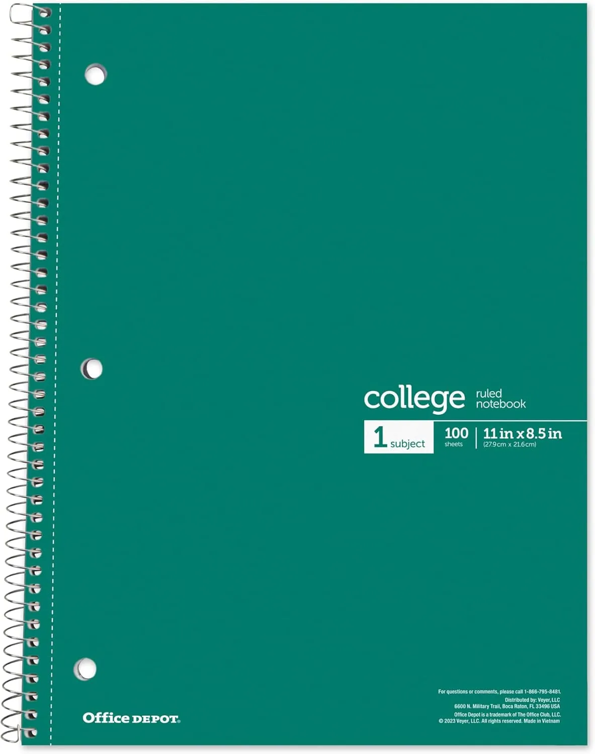 Office Depot® Wirebound Notebooks, 8 1/2" x 11", 1 Subject, College Ruled, 100 Sheets, Assorted Colors, Pack Of 6 Notebooks