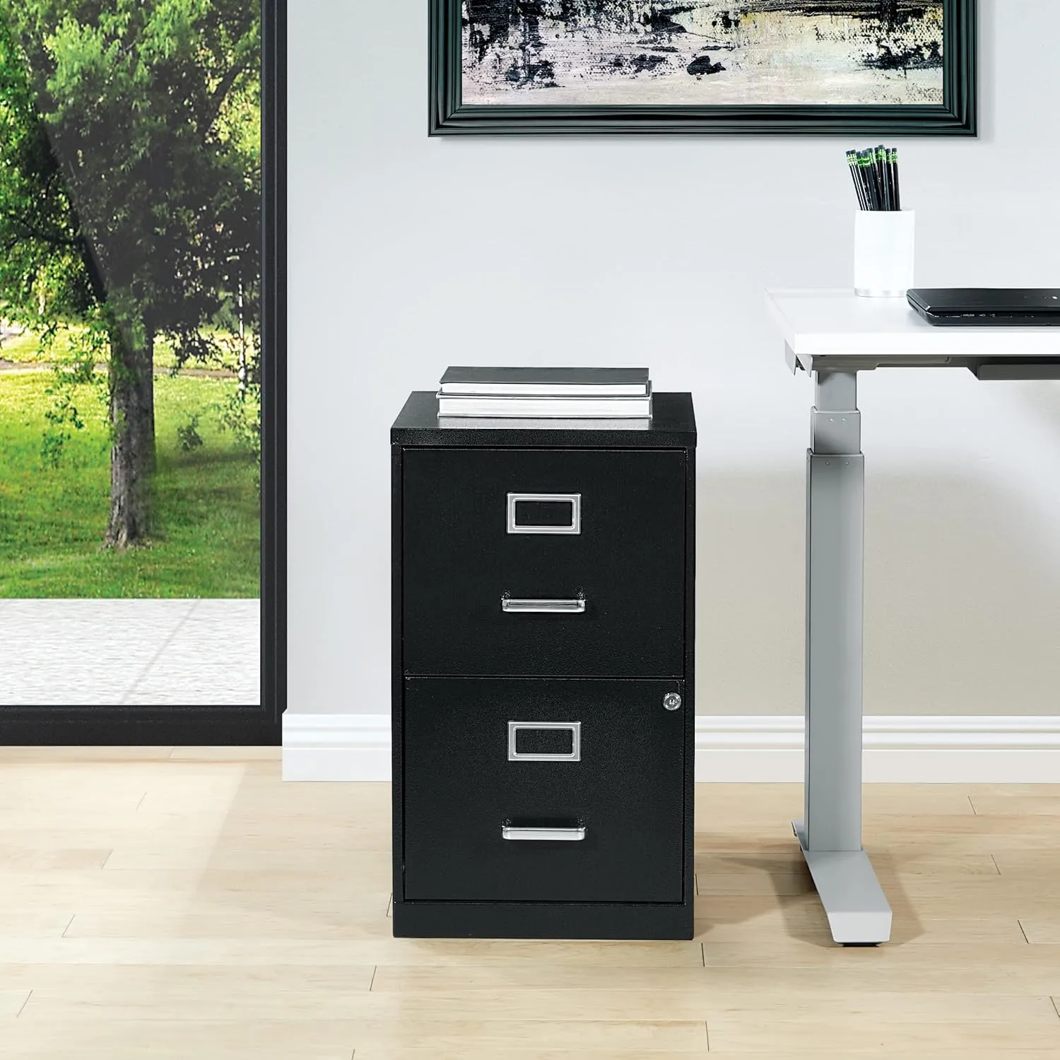 Office Star 20inD Vertical 2-Drawer Locking File Cabinet, Black