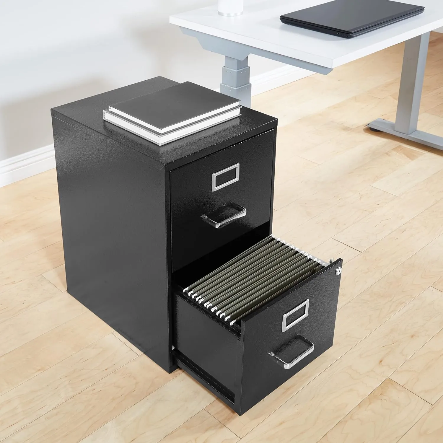 Office Star 20inD Vertical 2-Drawer Locking File Cabinet, Black
