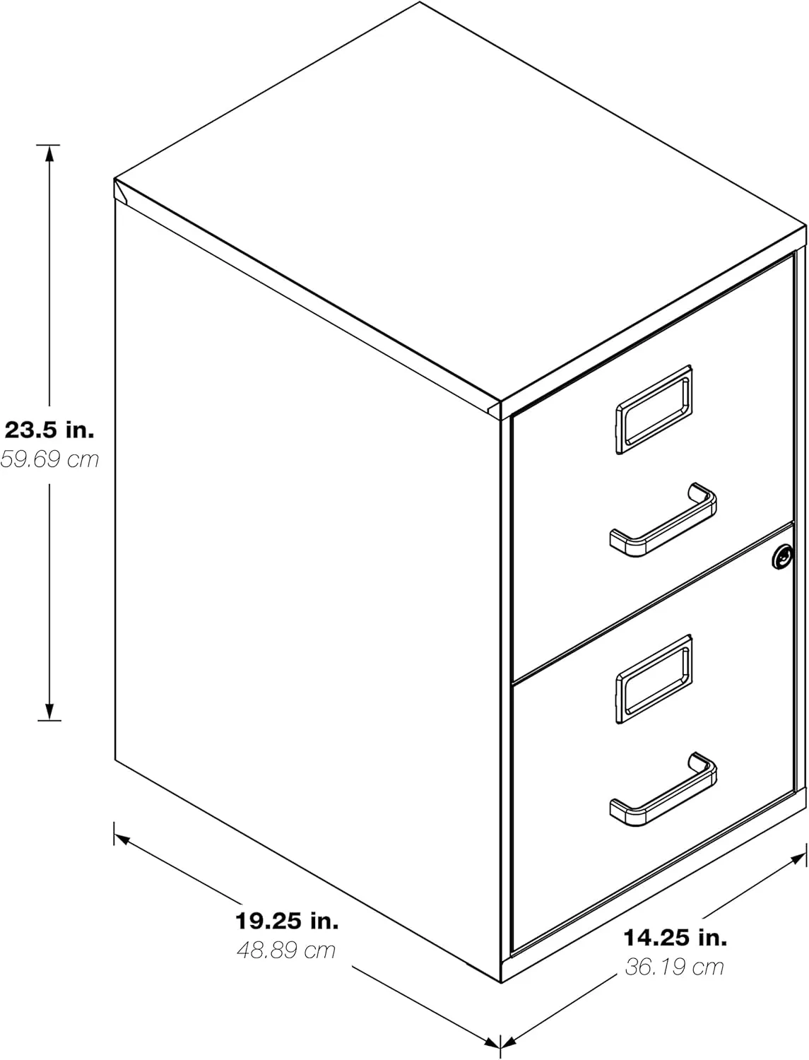 Office Star 20inD Vertical 2-Drawer Locking File Cabinet, Black