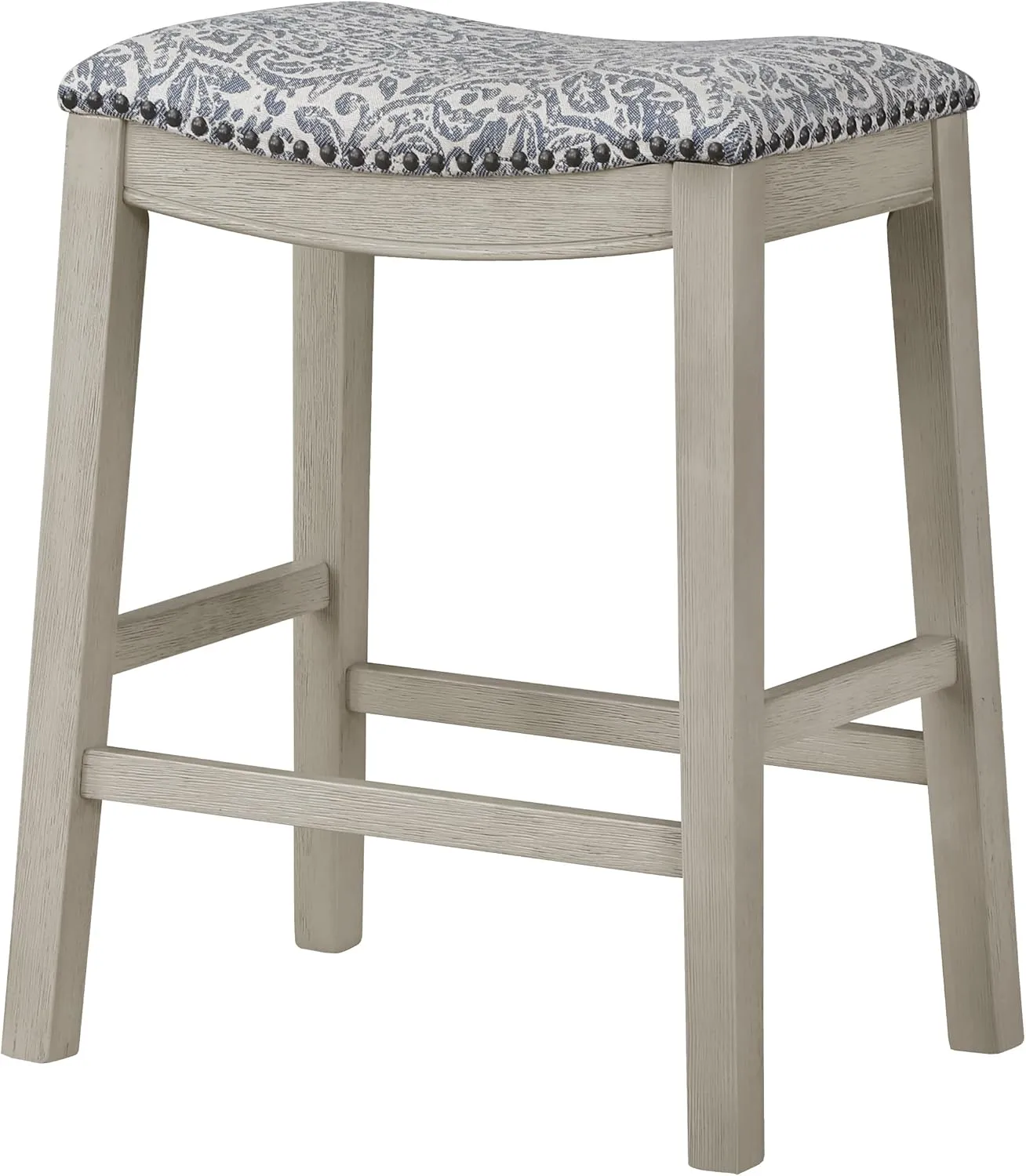 OSP Home Furnishings Metro Farmhouse Saddle Stool with Nailhead Trim, 2-Pack, 24-inch Counter Height