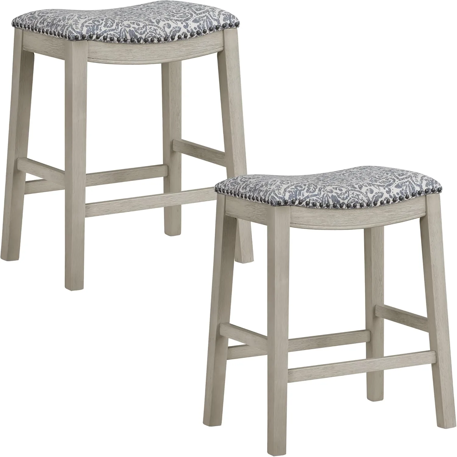 OSP Home Furnishings Metro Farmhouse Saddle Stool with Nailhead Trim, 2-Pack, 24-inch Counter Height